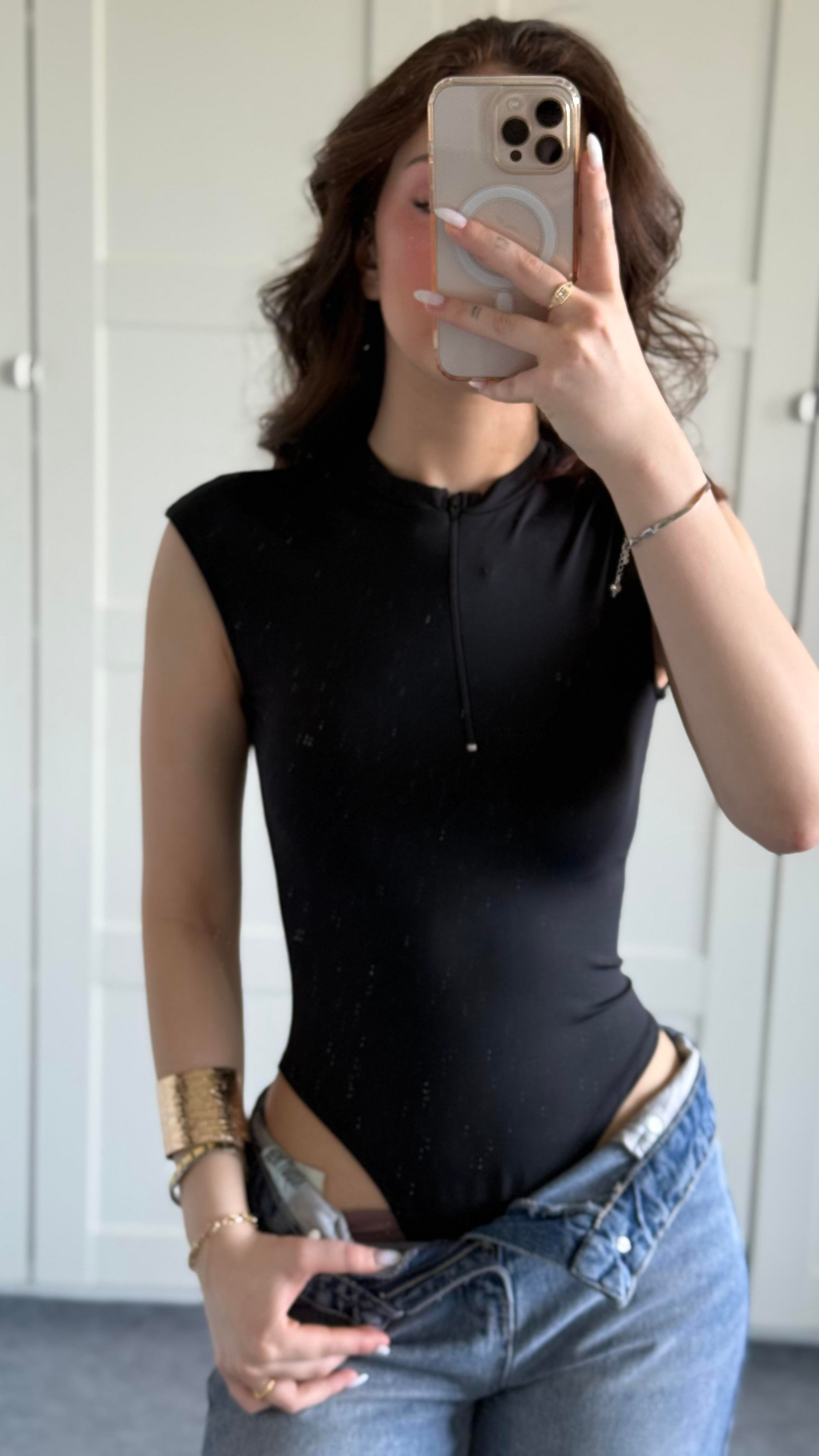 Sport Sıfır Kol Bodysuit Siyah