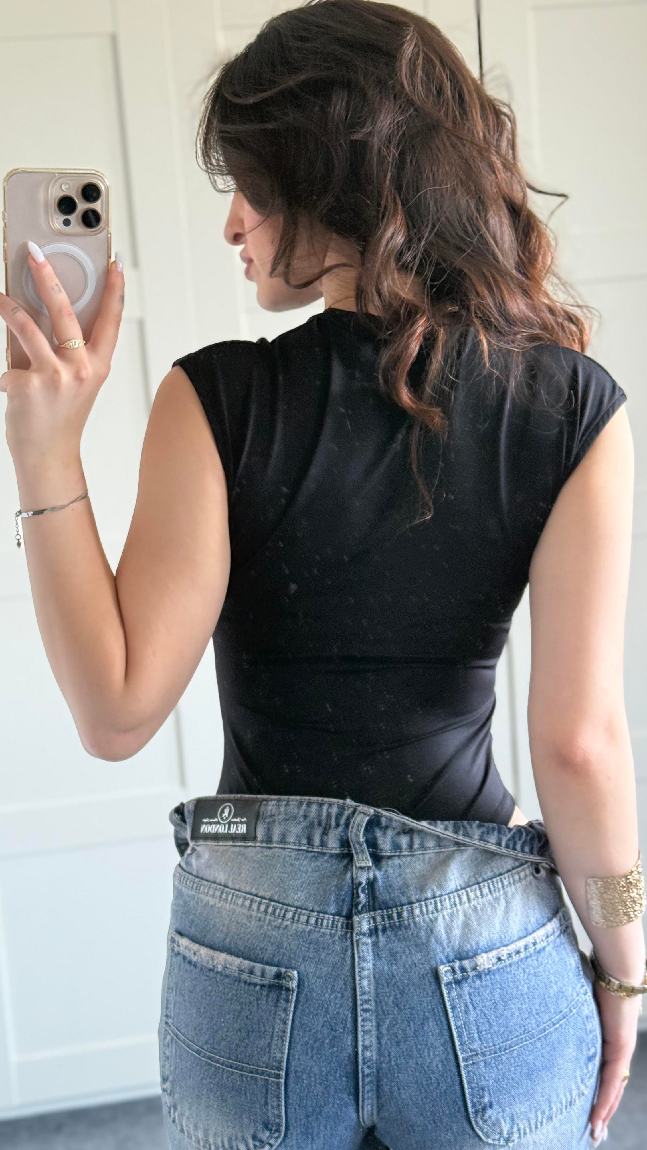 Sport Sıfır Kol Bodysuit Siyah