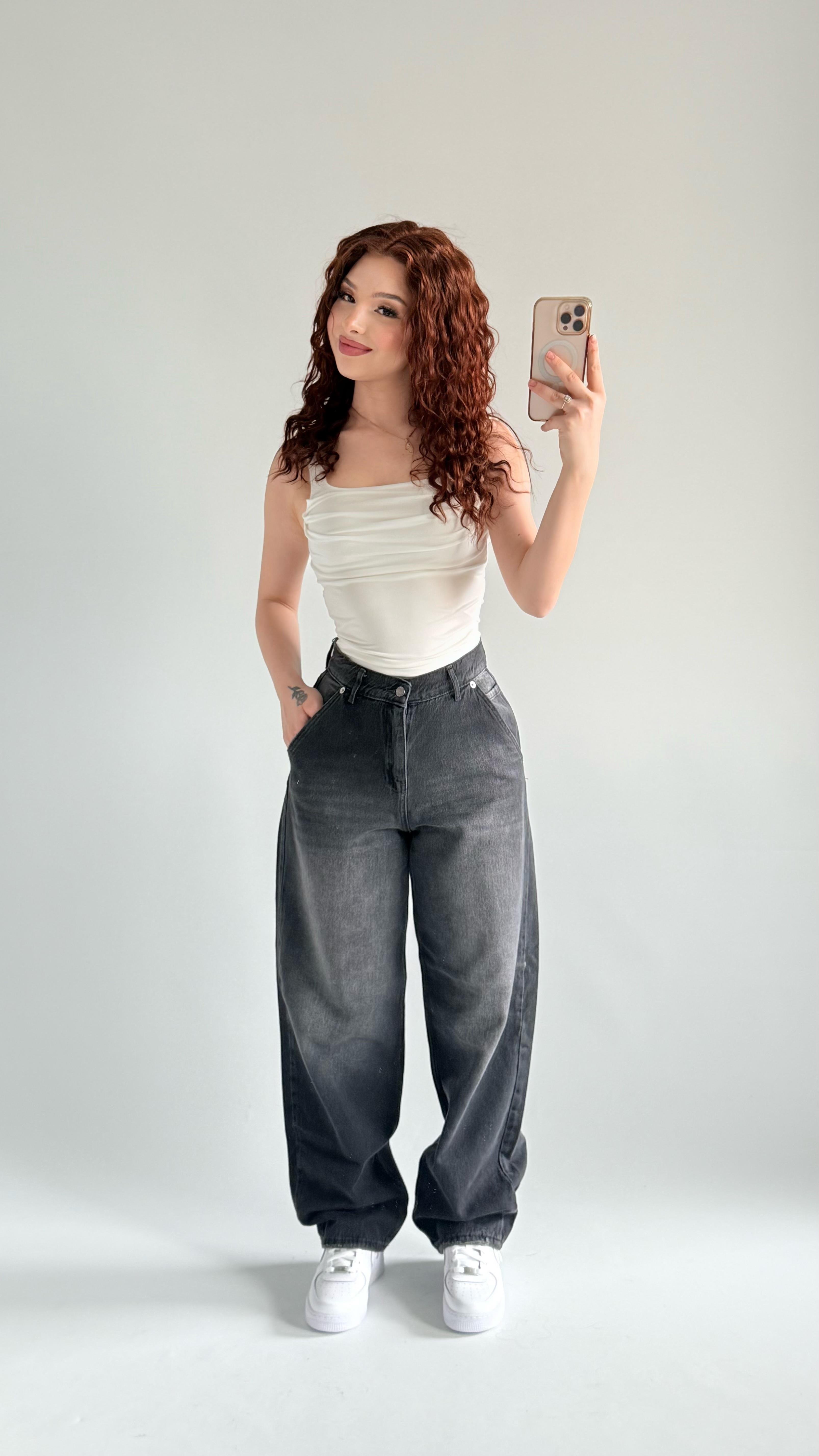 Staight Jean Pantolon Füme