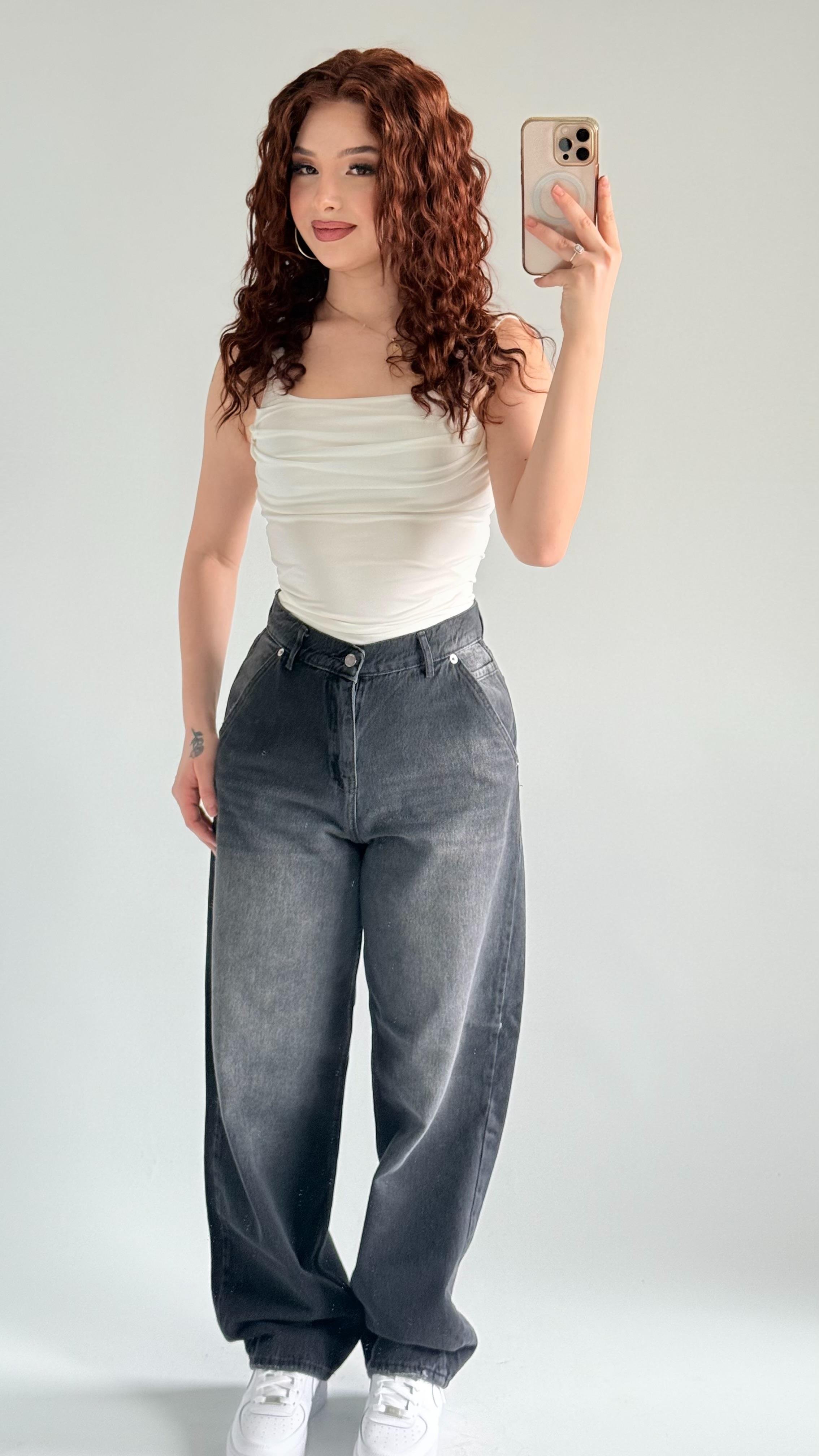 Staight Jean Pantolon Füme