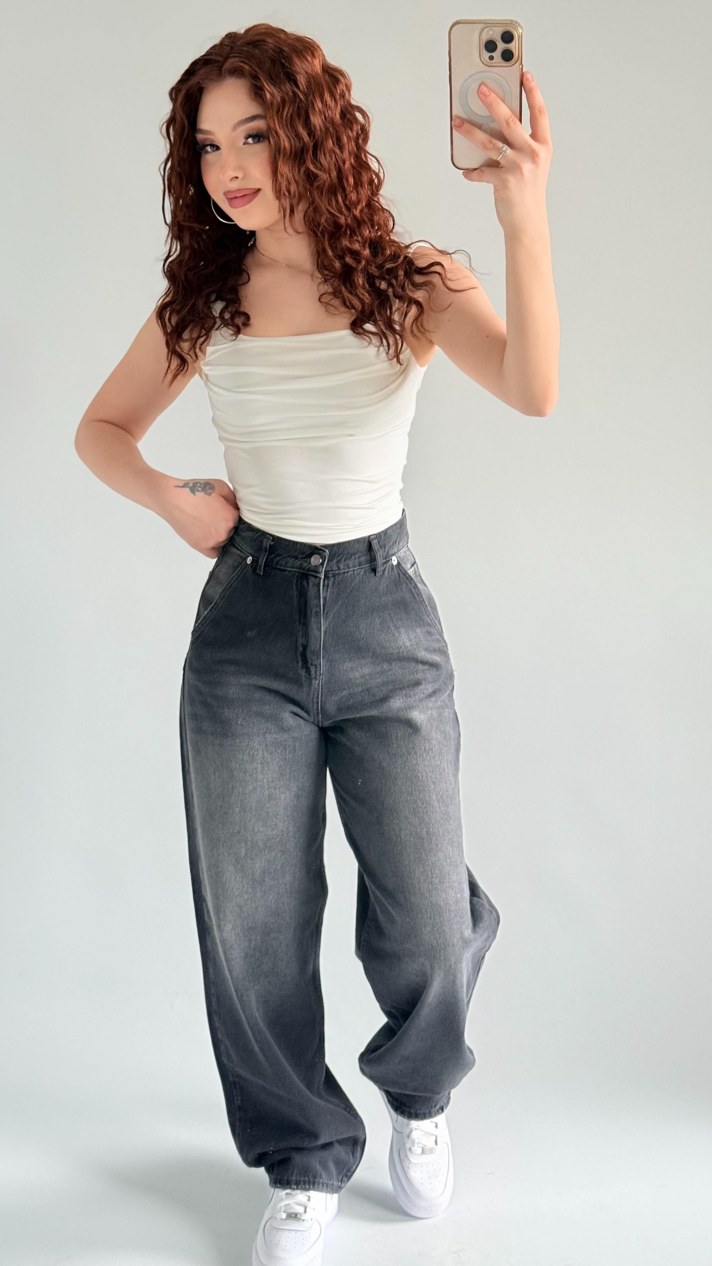 Staight Jean Pantolon Füme