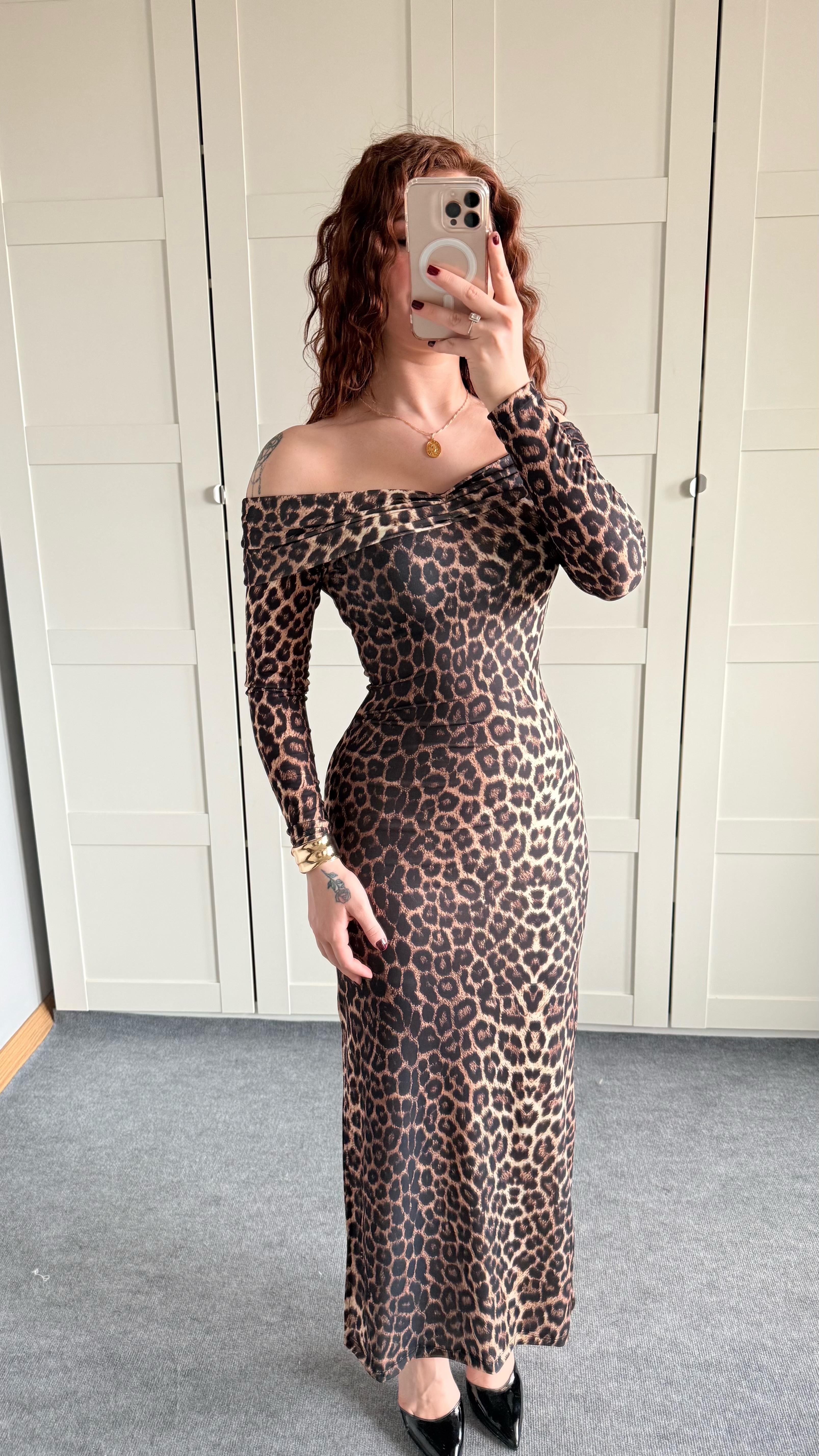 Star Elbise Uzun Kollu Leopar