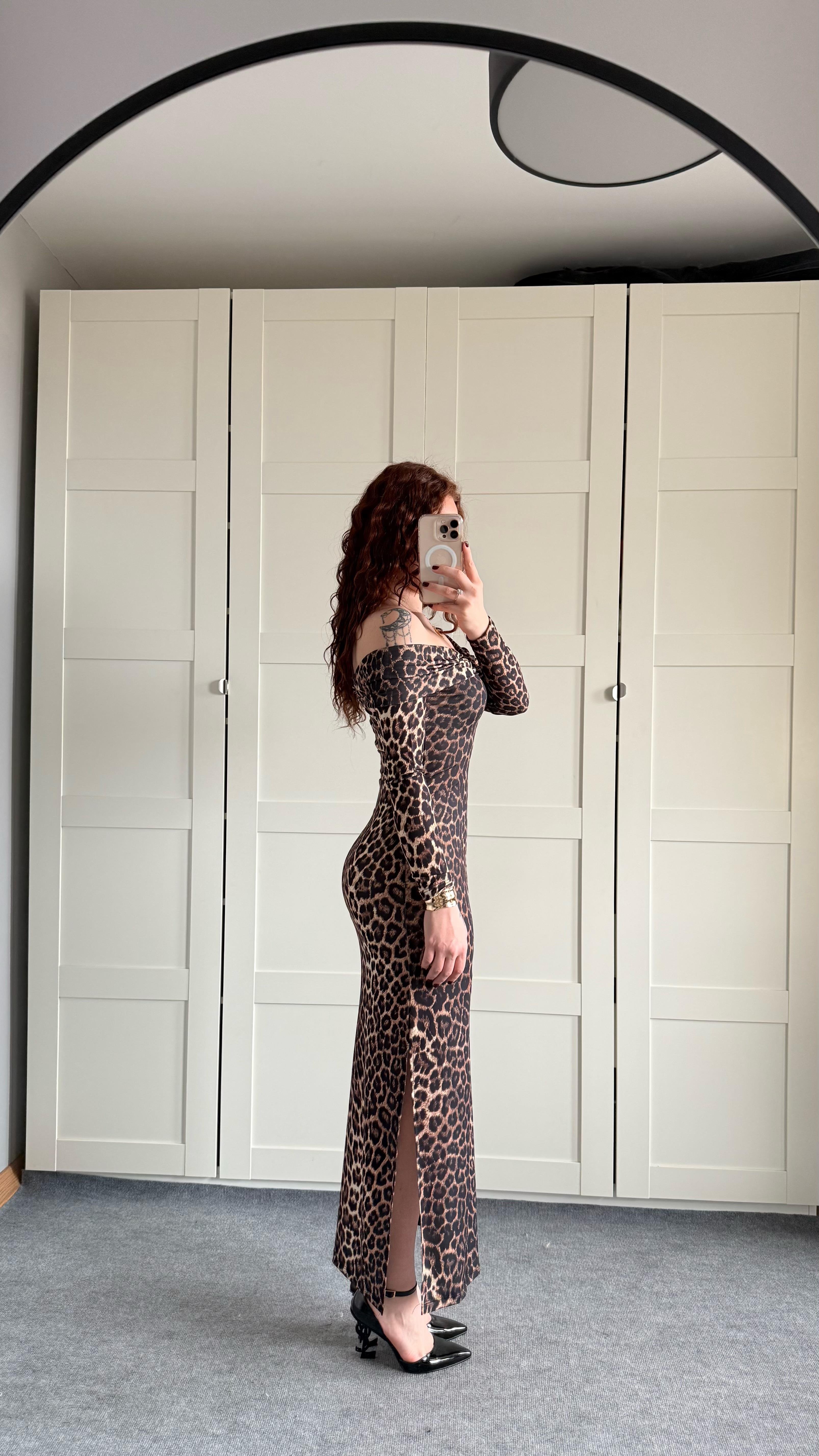 Star Elbise Uzun Kollu Leopar