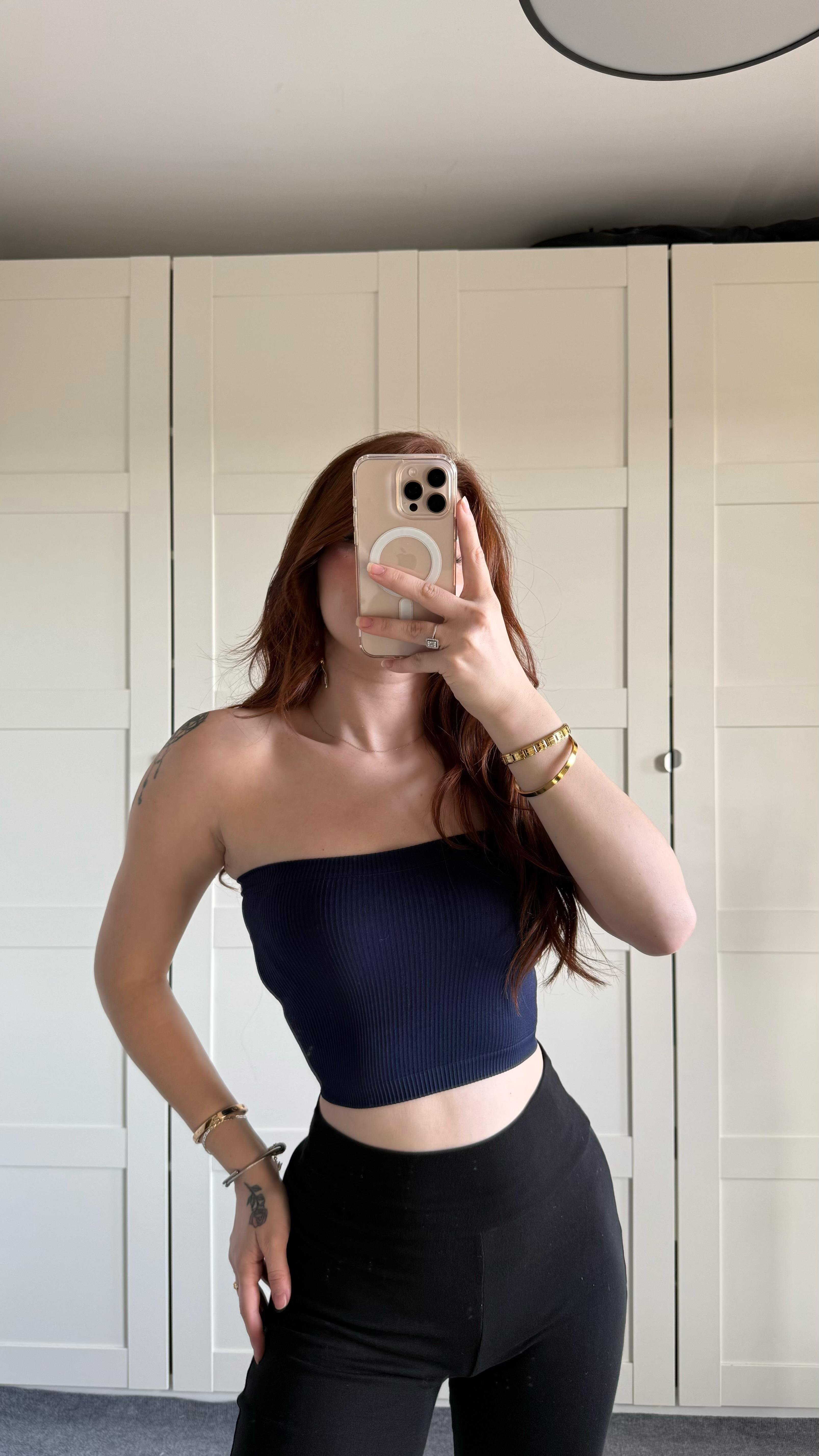 Straplez Fitilli Crop Lacivert 