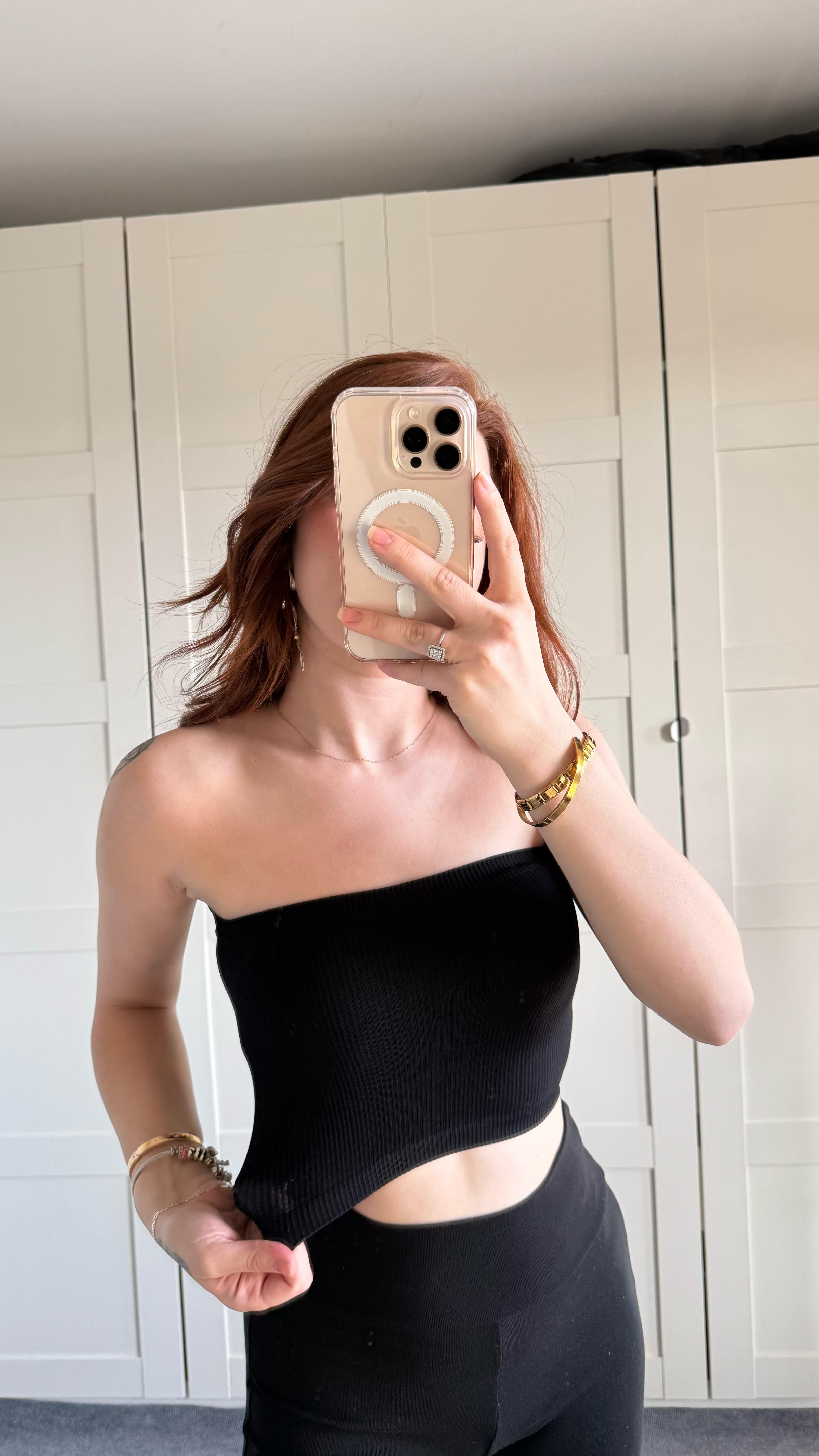 Straplez Fitilli Crop Siyah