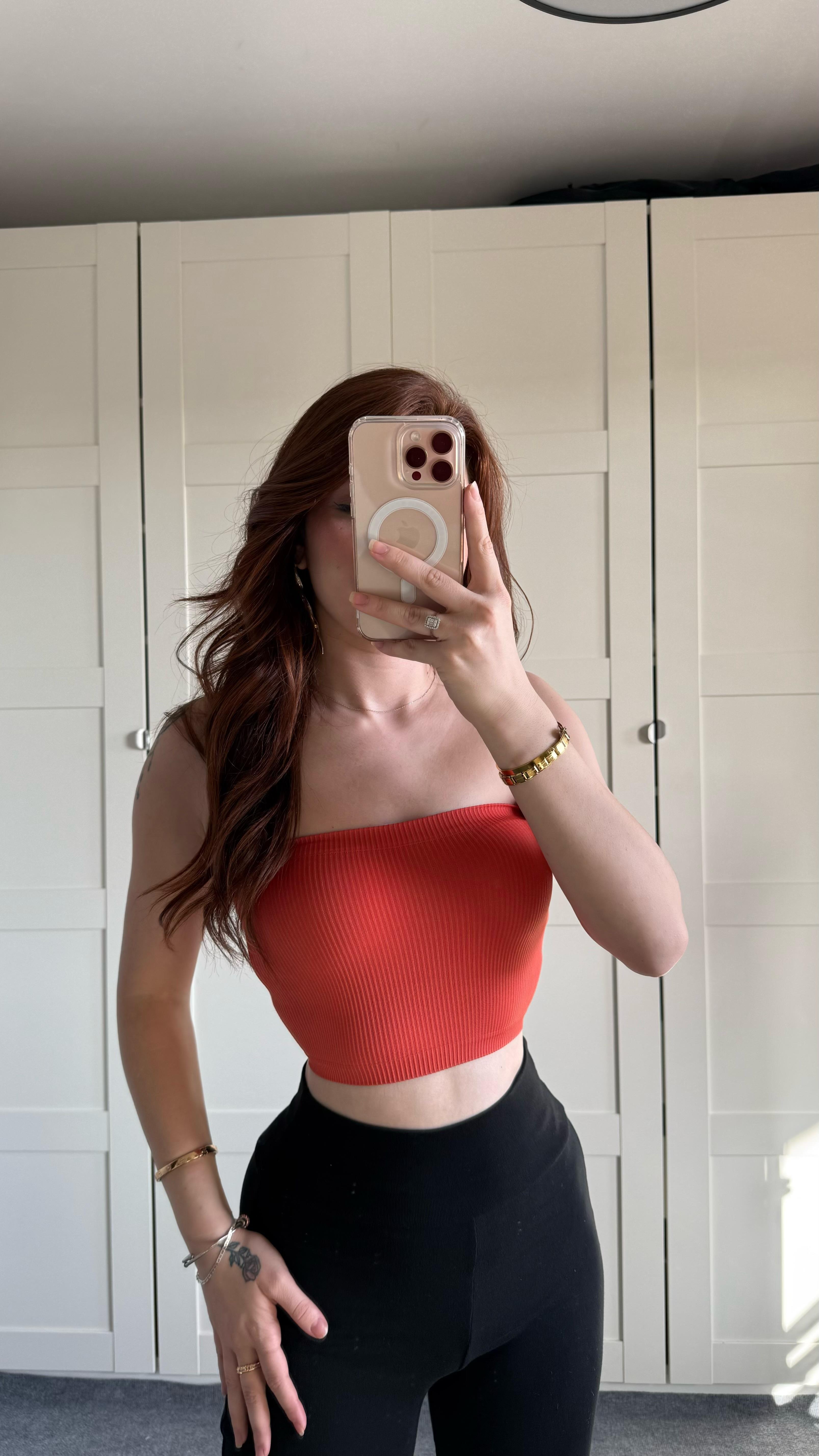 Straplez Fitilli Crop Turuncu