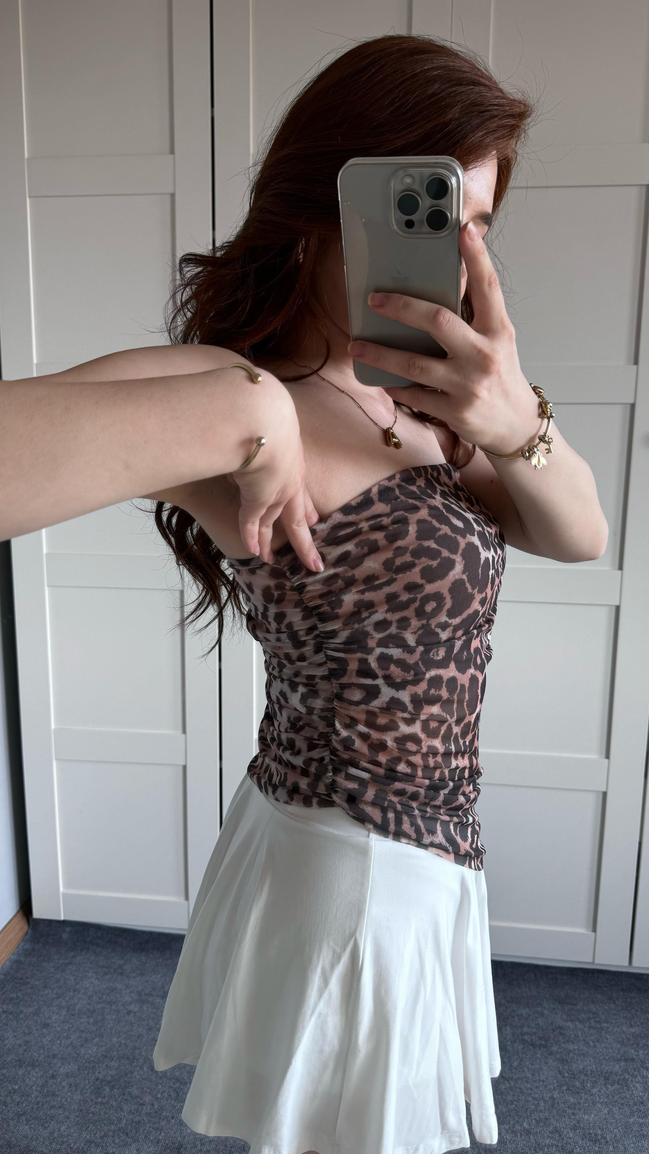 Straplez Leopar Tül Crop