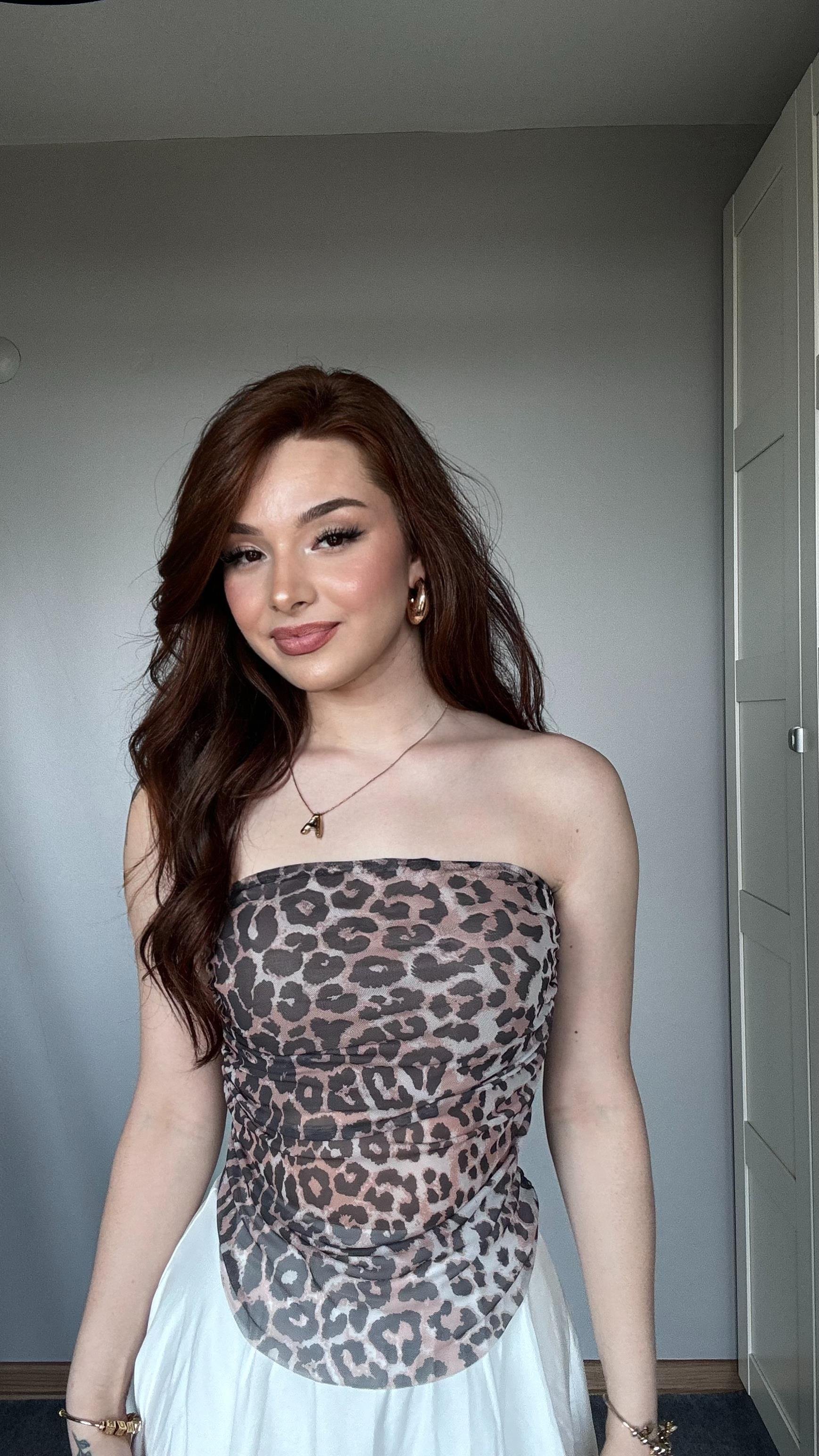 Straplez Leopar Tül Crop