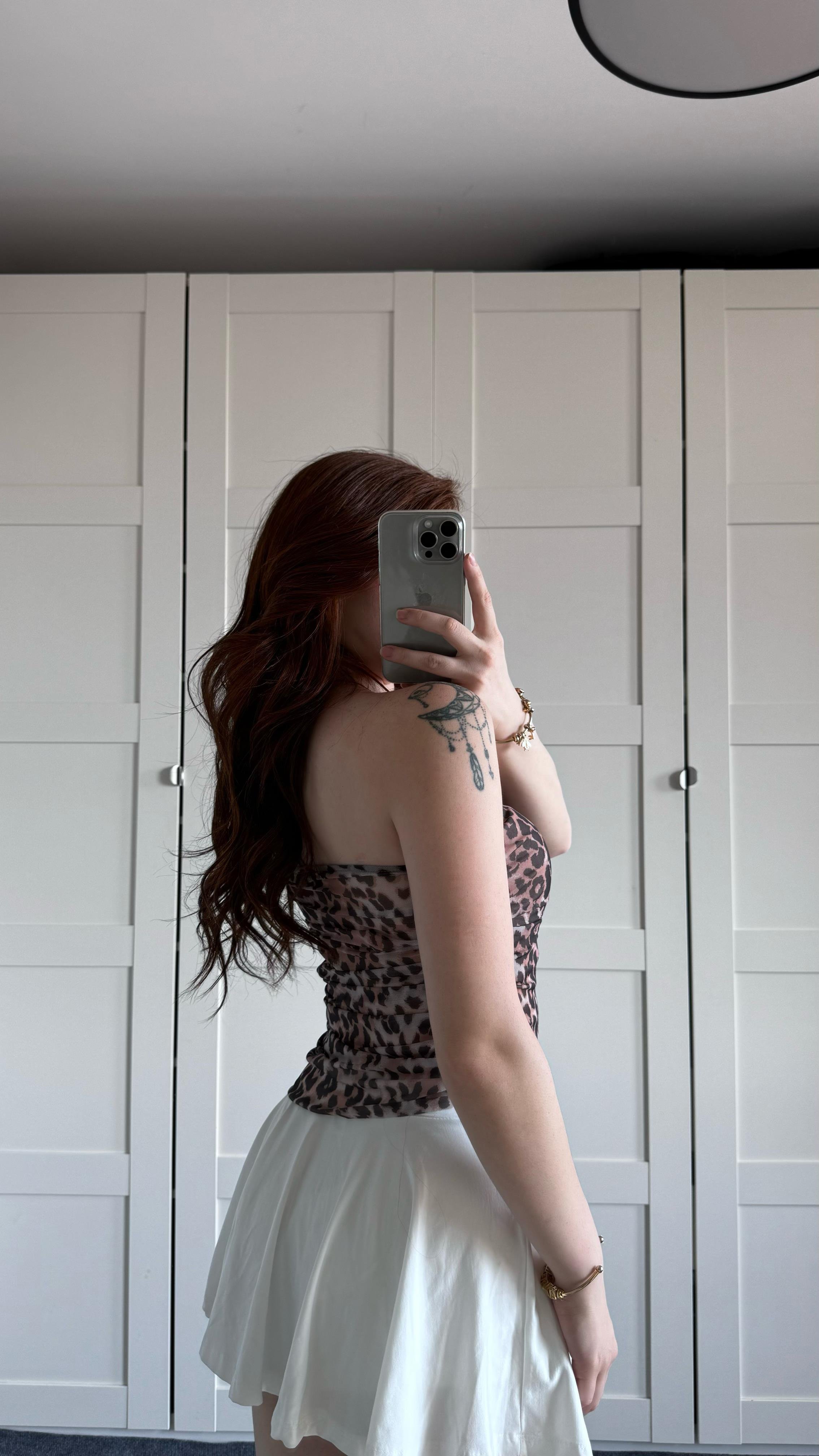 Straplez Leopar Tül Crop