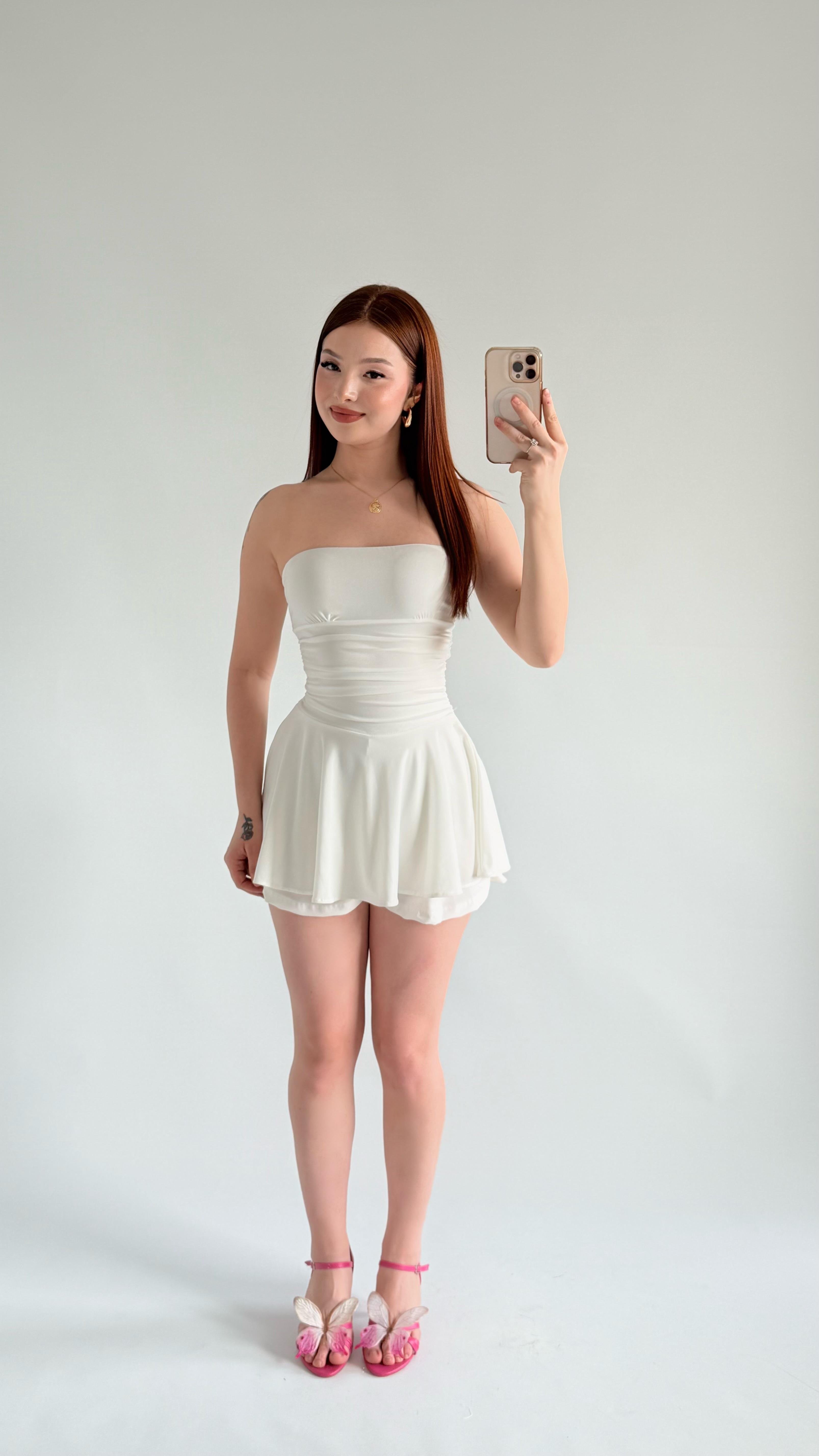 Straplez Şortlu Mini Sandy Elbise Beyaz