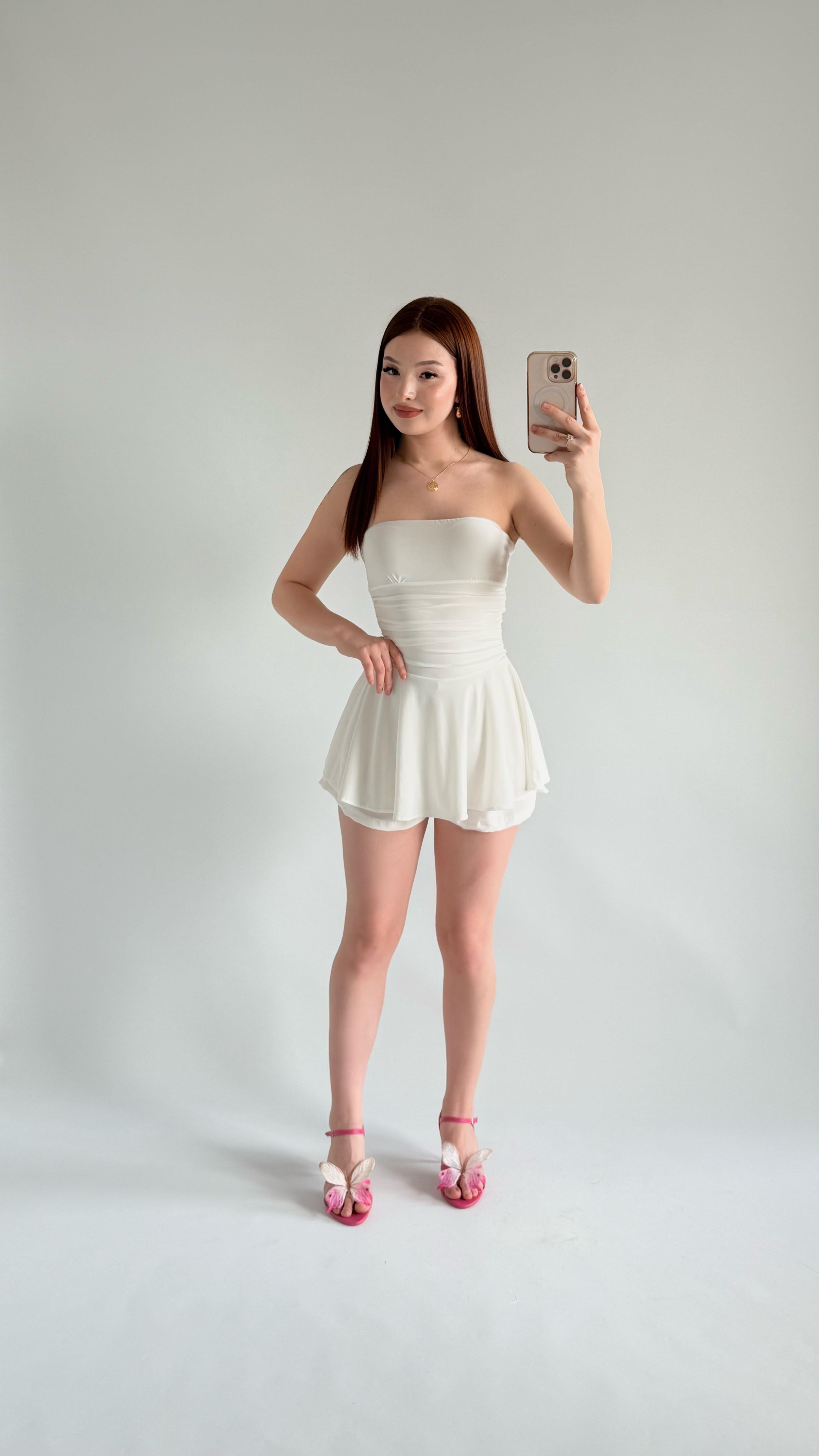 Straplez Şortlu Mini Sandy Elbise Beyaz