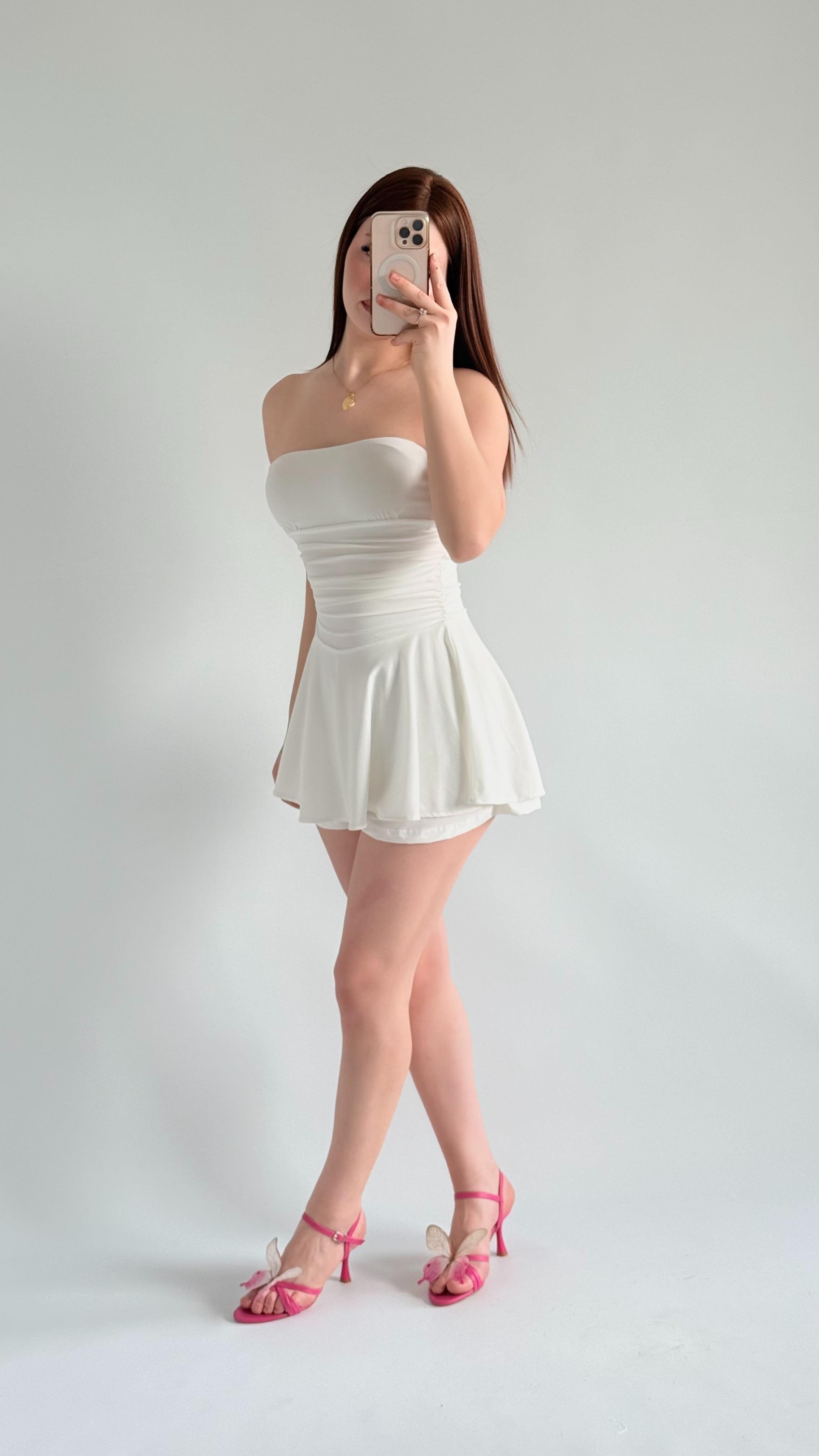 Straplez Şortlu Mini Sandy Elbise Beyaz