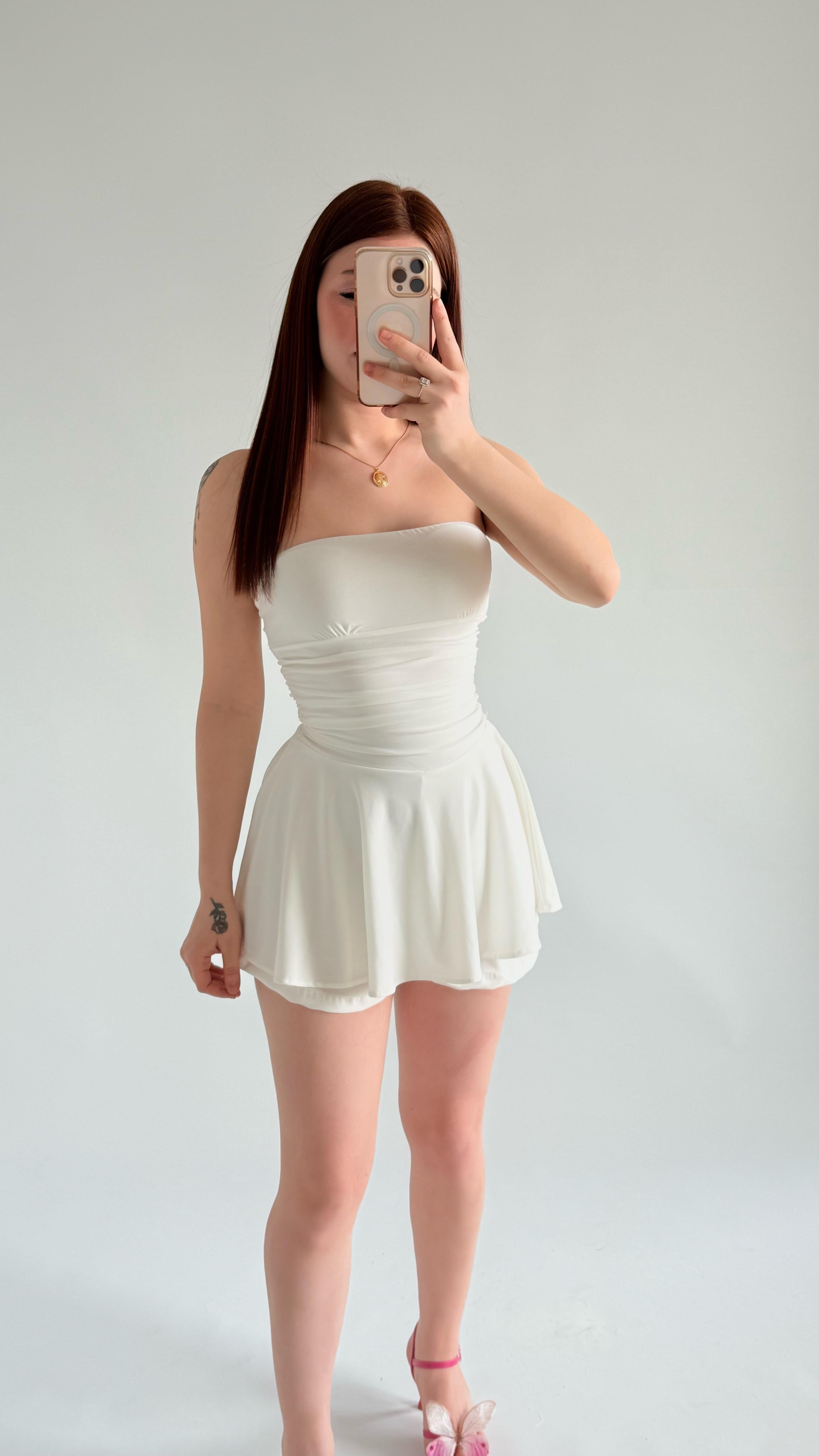 Straplez Şortlu Mini Sandy Elbise Beyaz