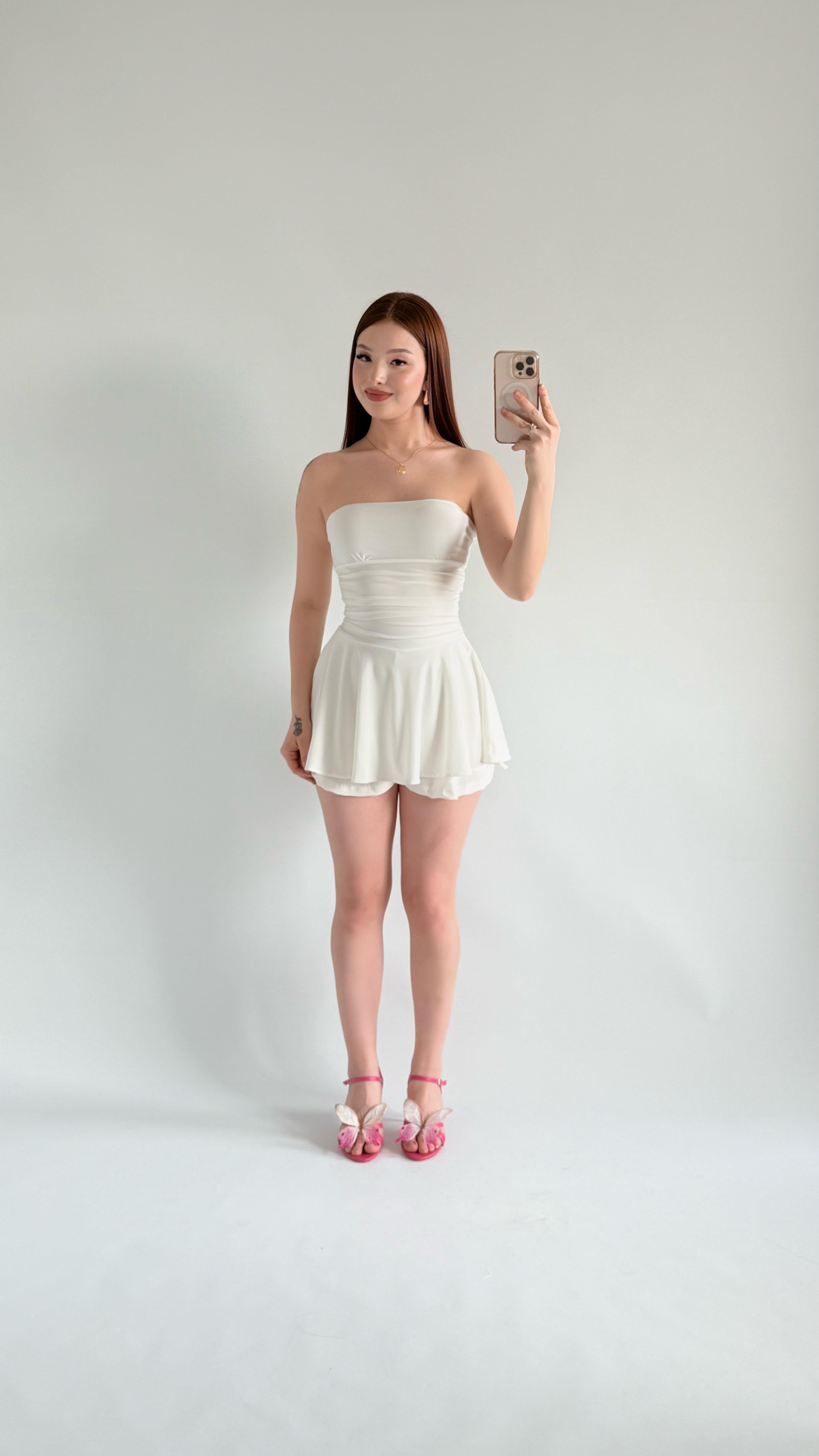 Straplez Şortlu Mini Sandy Elbise Beyaz