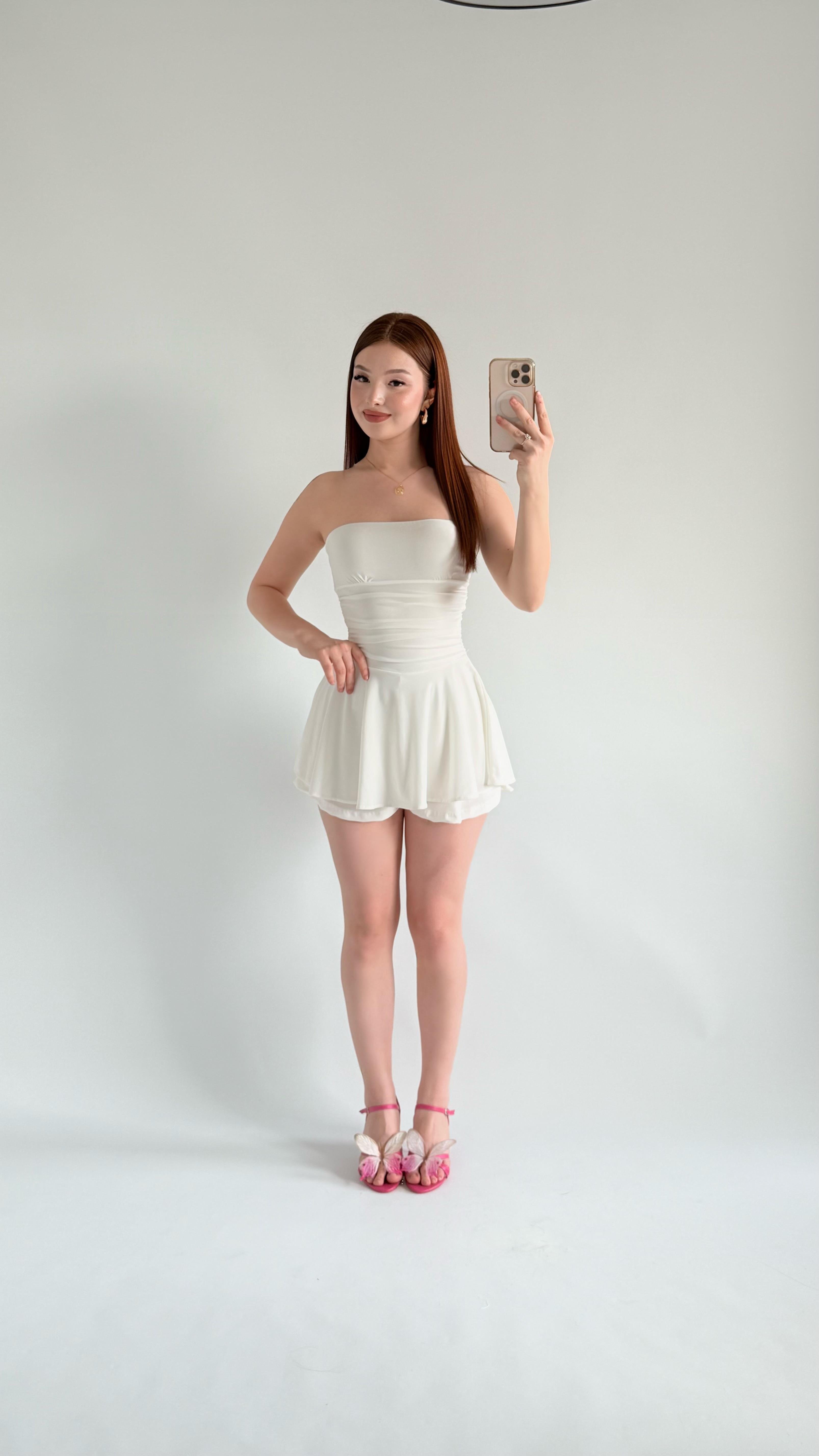 Straplez Şortlu Mini Sandy Elbise Beyaz