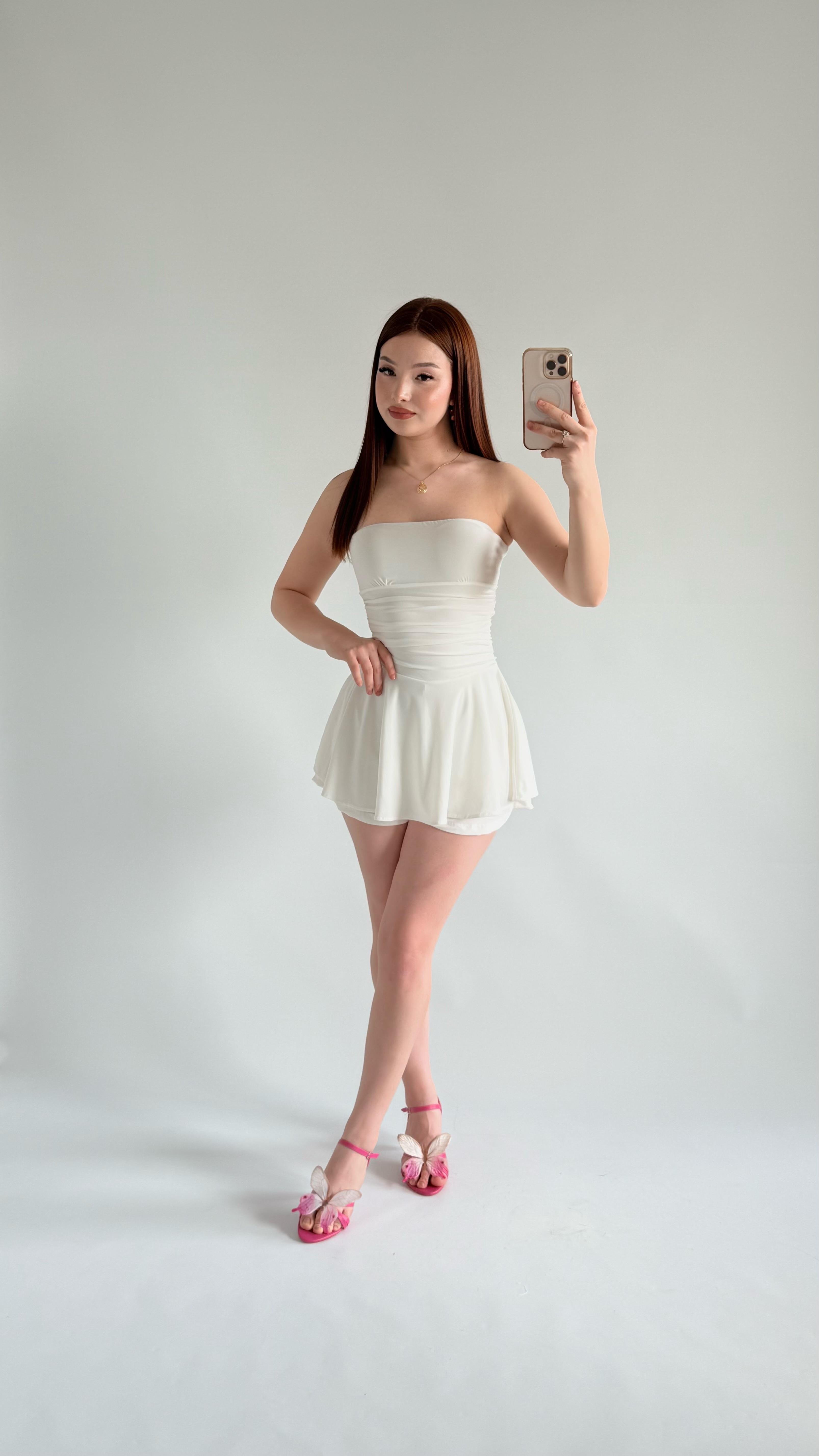 Straplez Şortlu Mini Sandy Elbise Beyaz