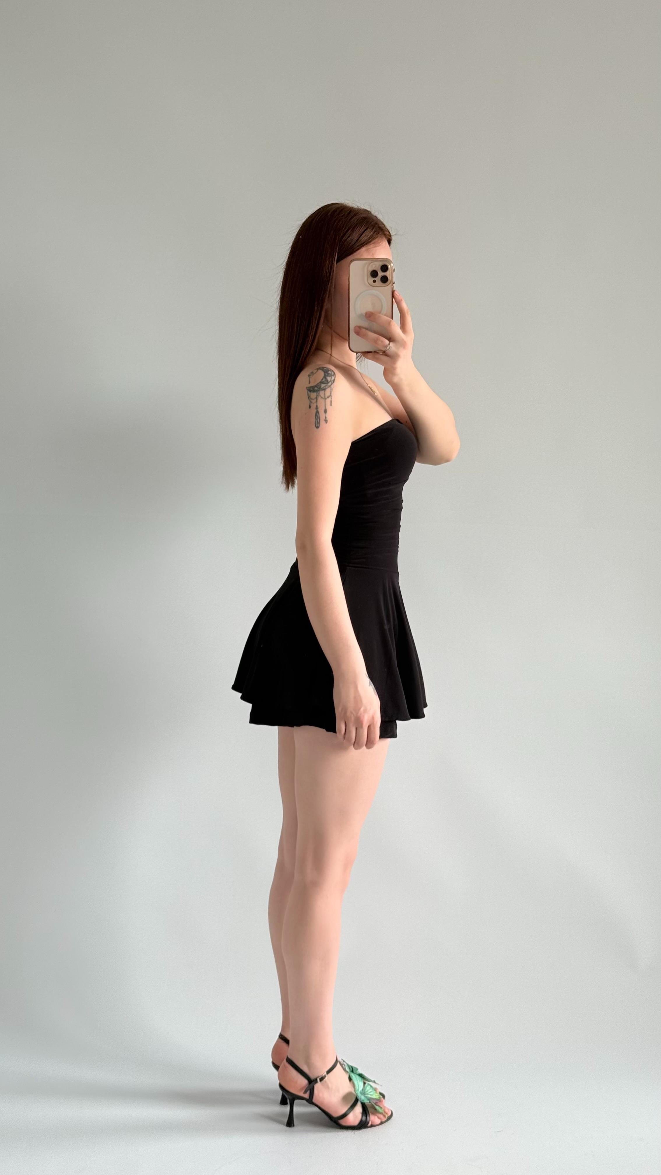 Straplez Şortlu Mini Sandy Elbise Siyah