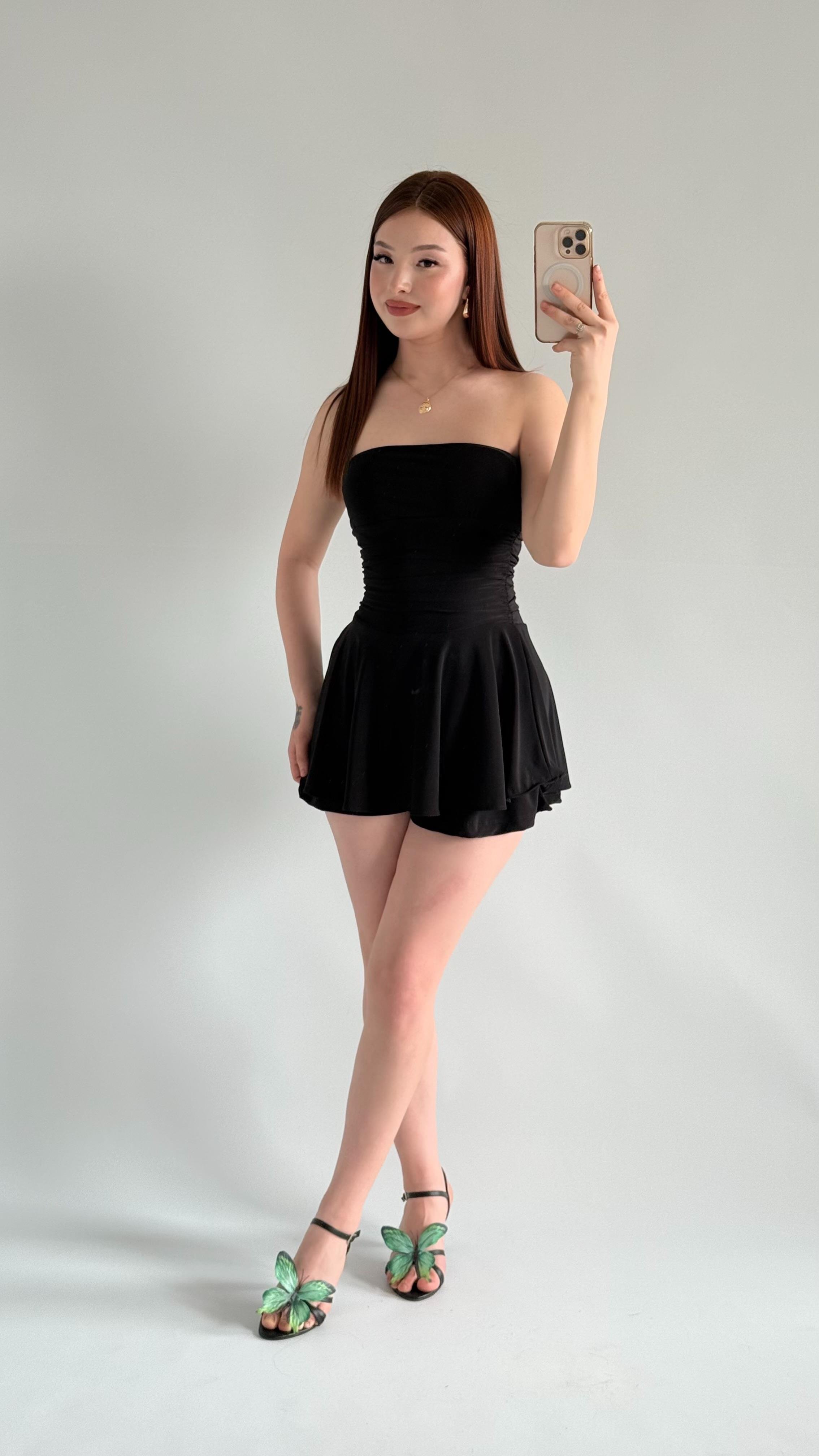 Straplez Şortlu Mini Sandy Elbise Siyah