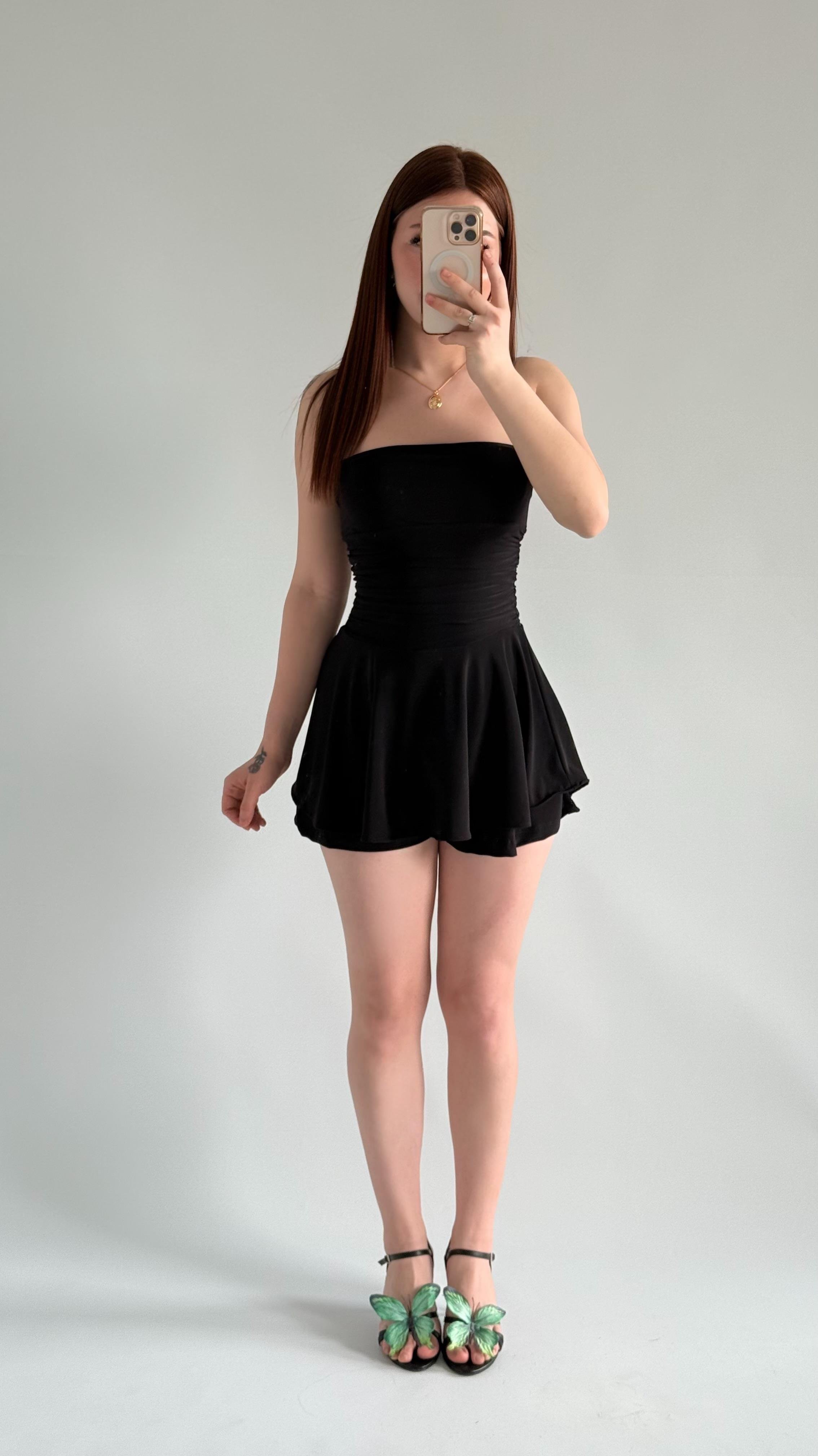 Straplez Şortlu Mini Sandy Elbise Siyah