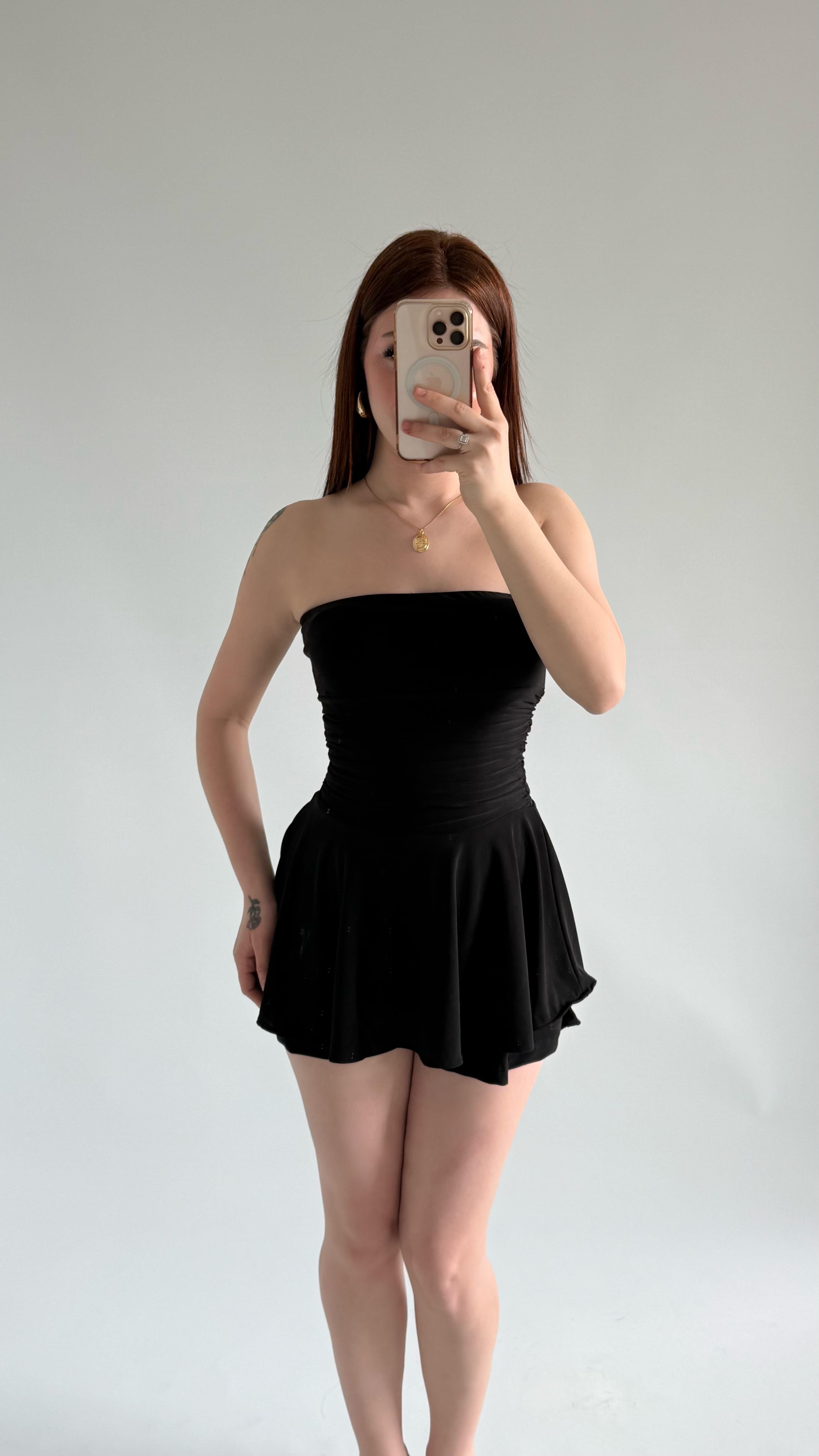 Straplez Şortlu Mini Sandy Elbise Siyah