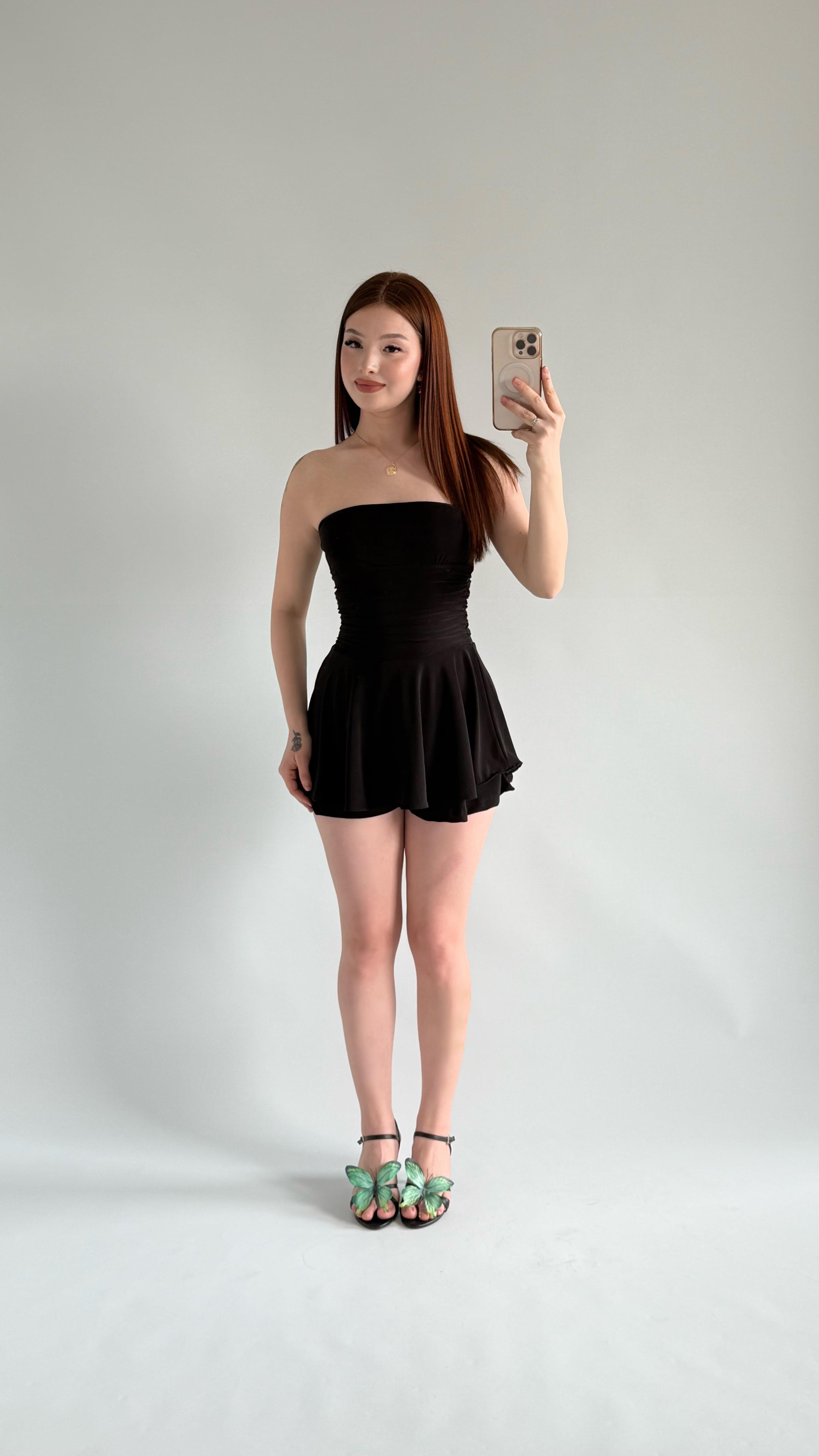 Straplez Şortlu Mini Sandy Elbise Siyah