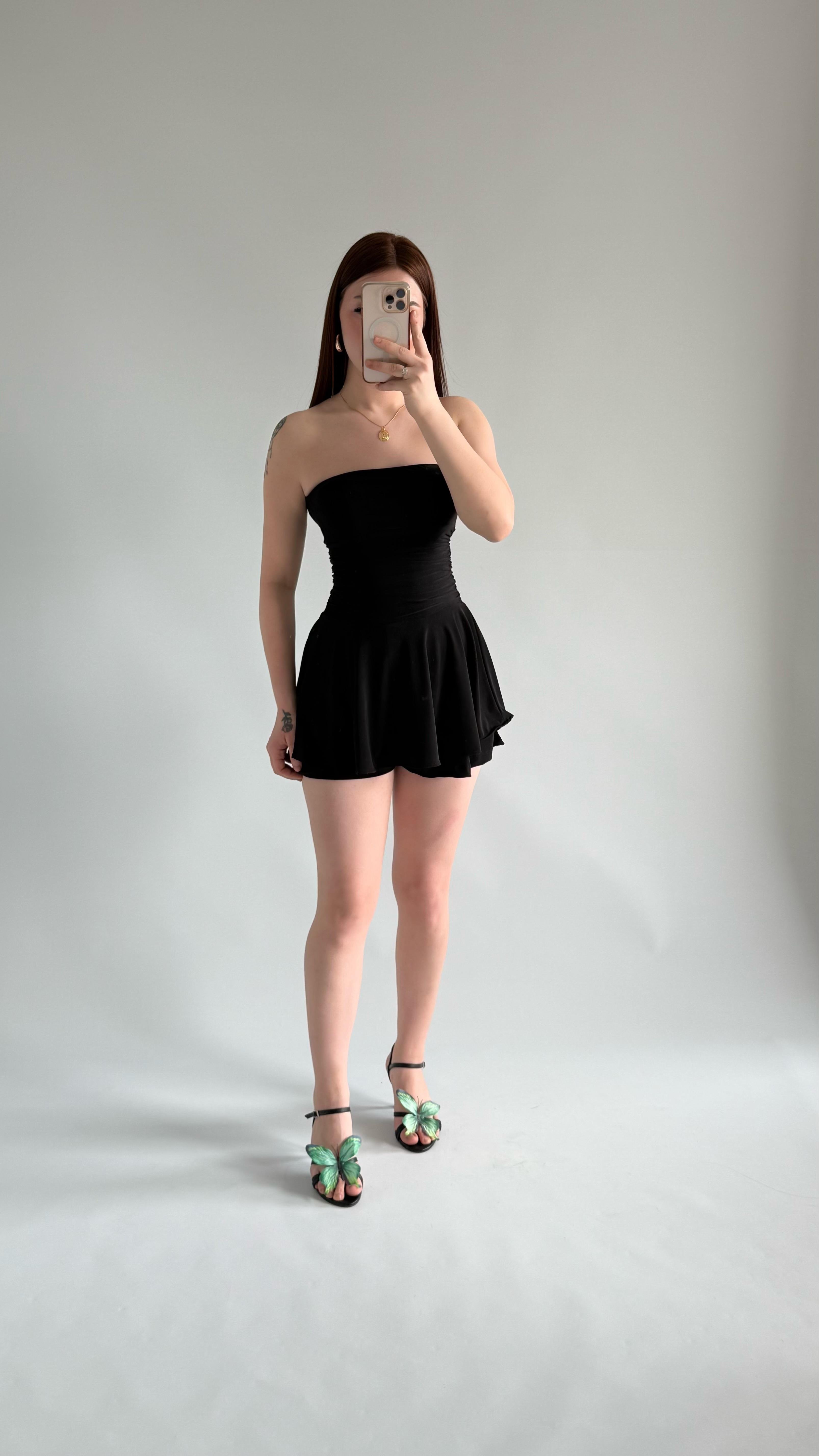 Straplez Şortlu Mini Sandy Elbise Siyah