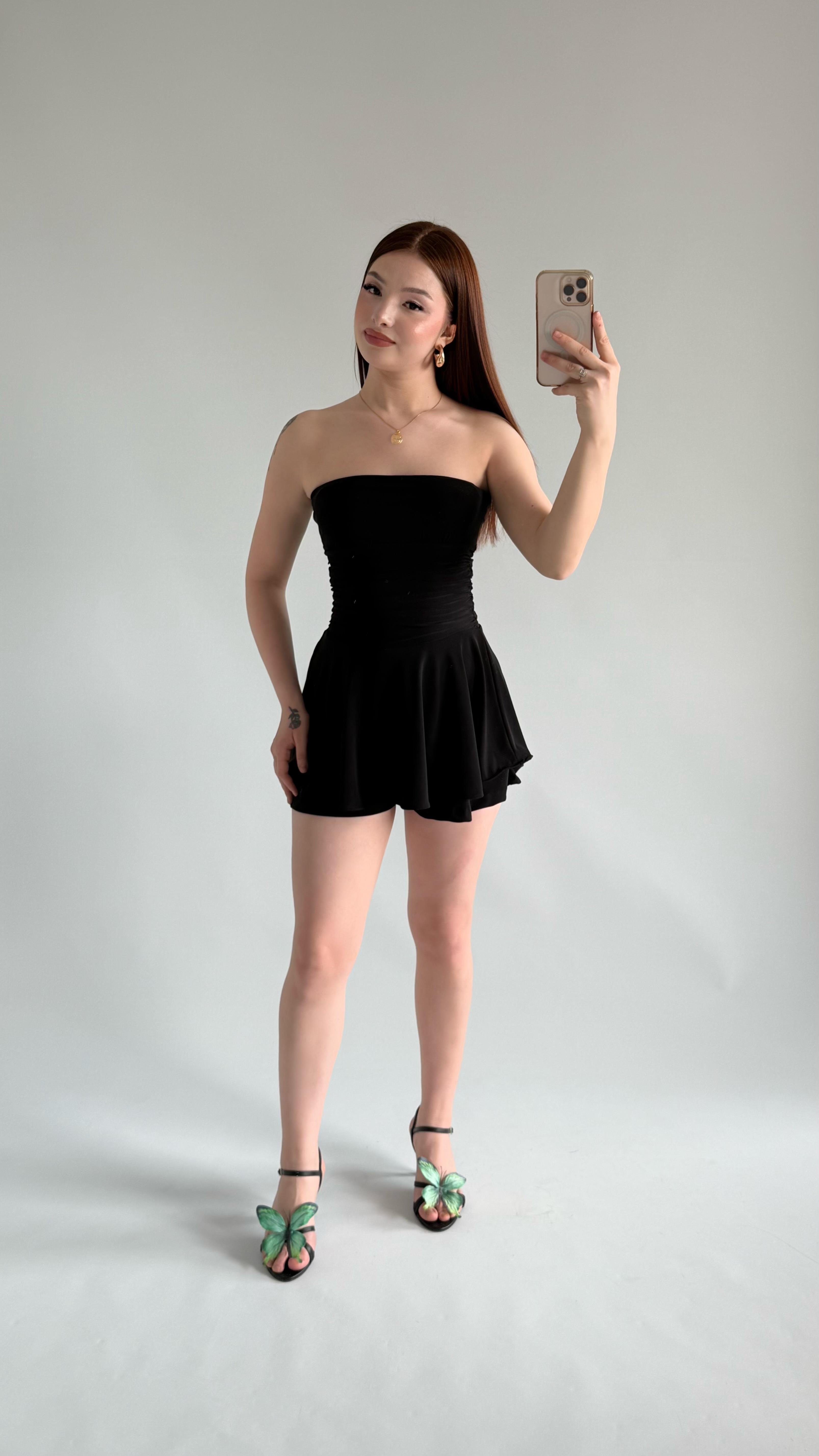 Straplez Şortlu Mini Sandy Elbise Siyah