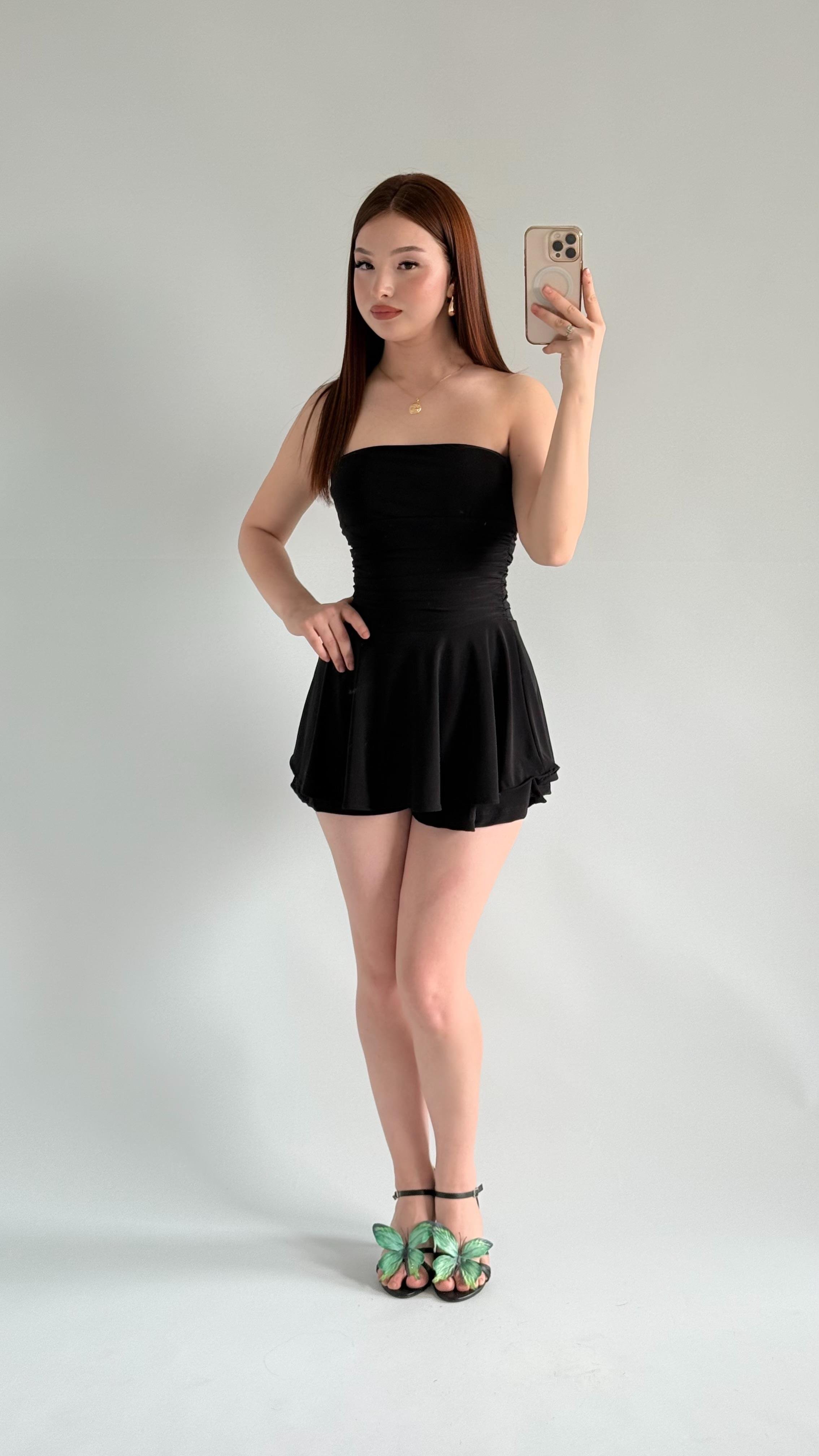 Straplez Şortlu Mini Sandy Elbise Siyah