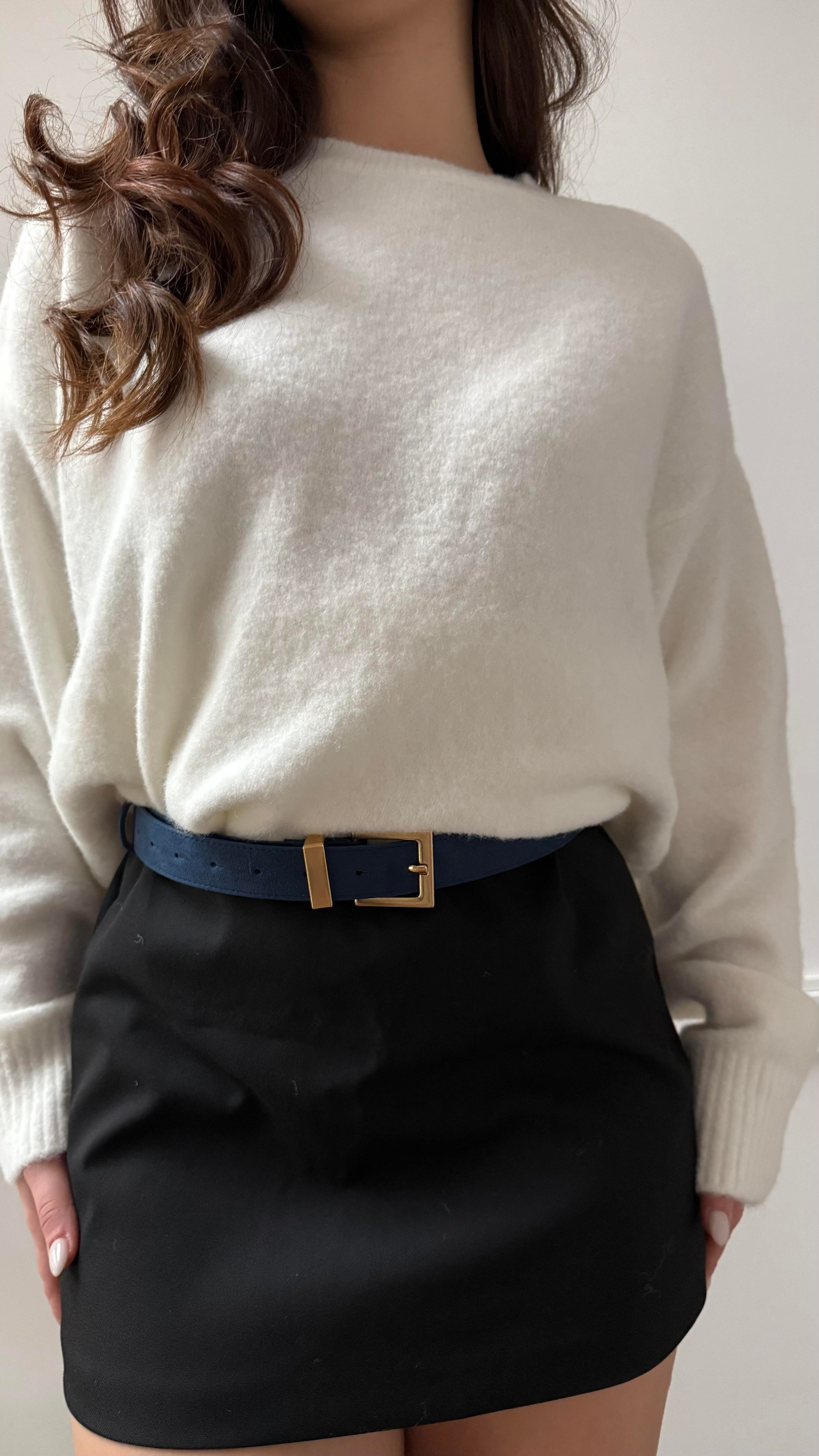 Süet Gold Kemer Mavi