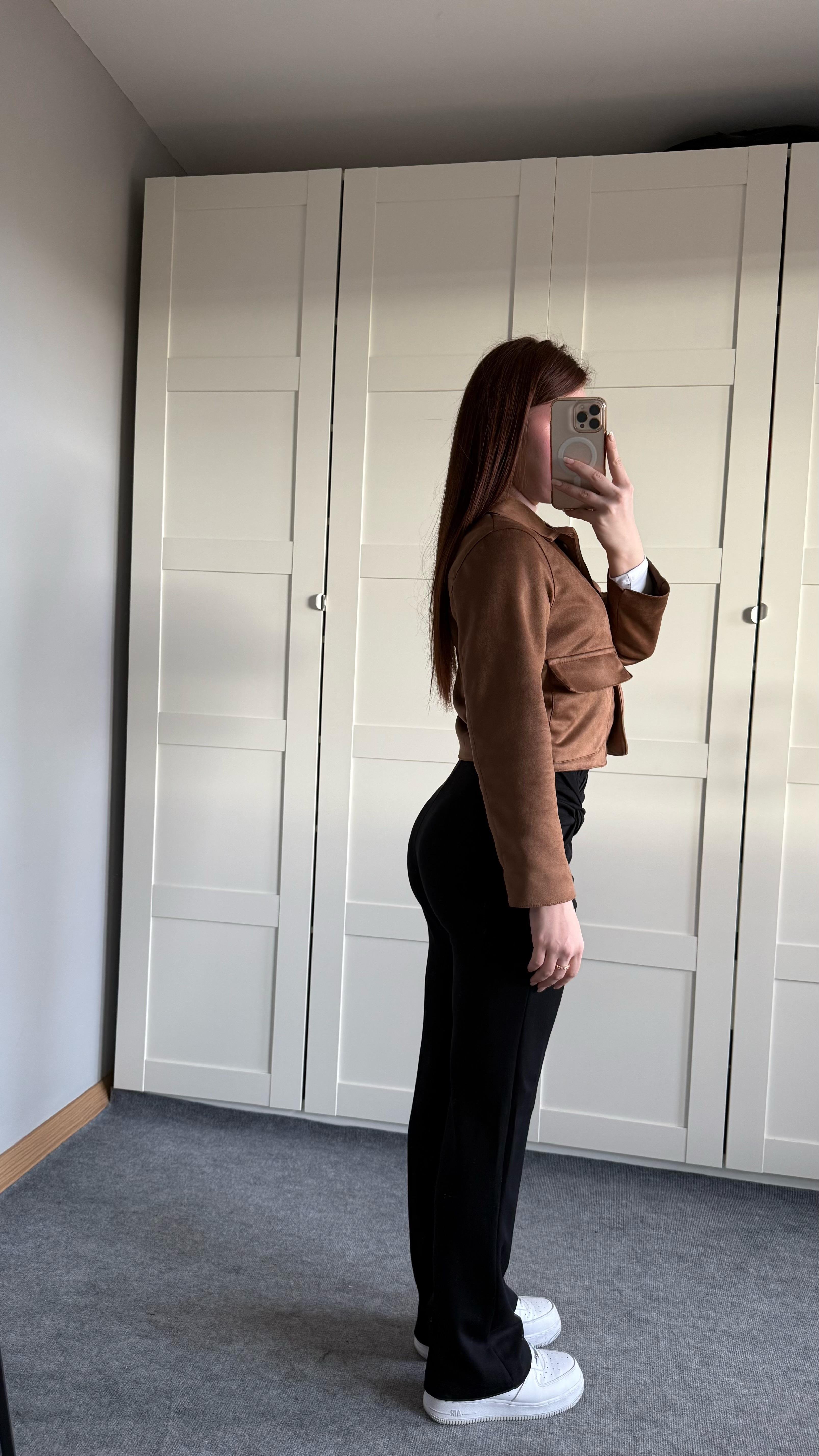 Süet Reguler Cepli Ceket Taba