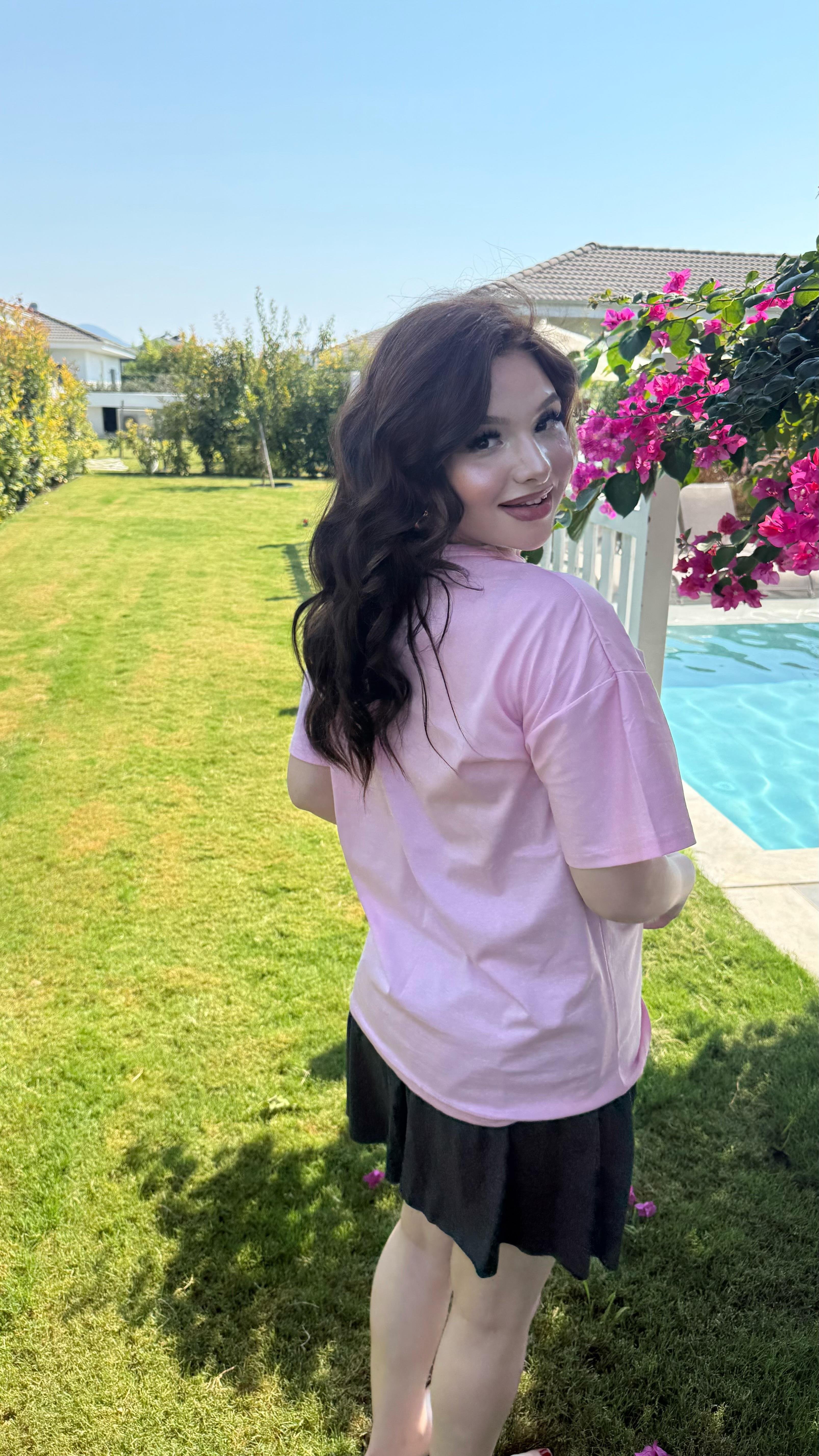Summer Oversize Tişört Cherry Pink