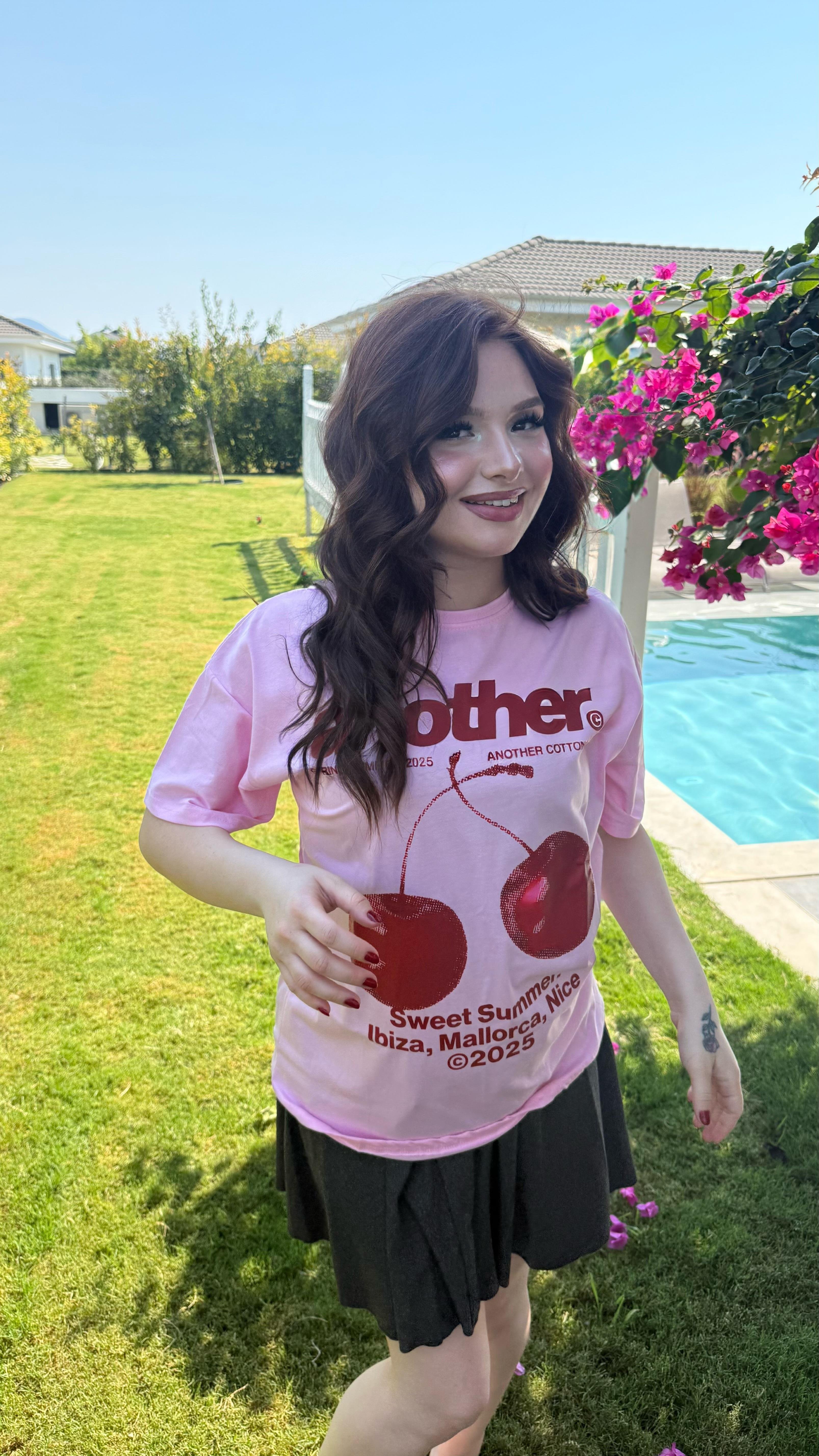 Summer Oversize Tişört Cherry Pink