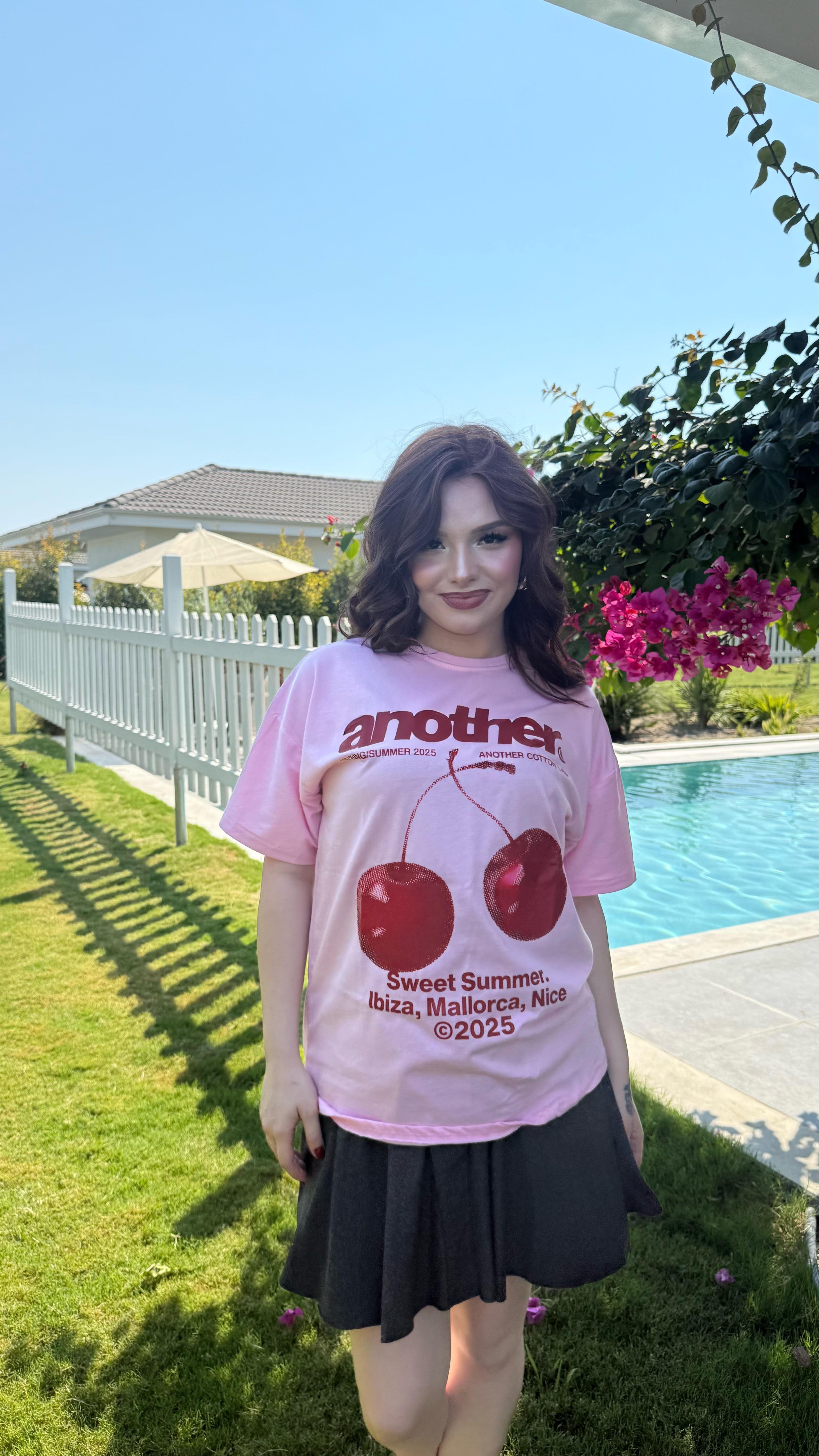 Summer Oversize Tişört Cherry Pink