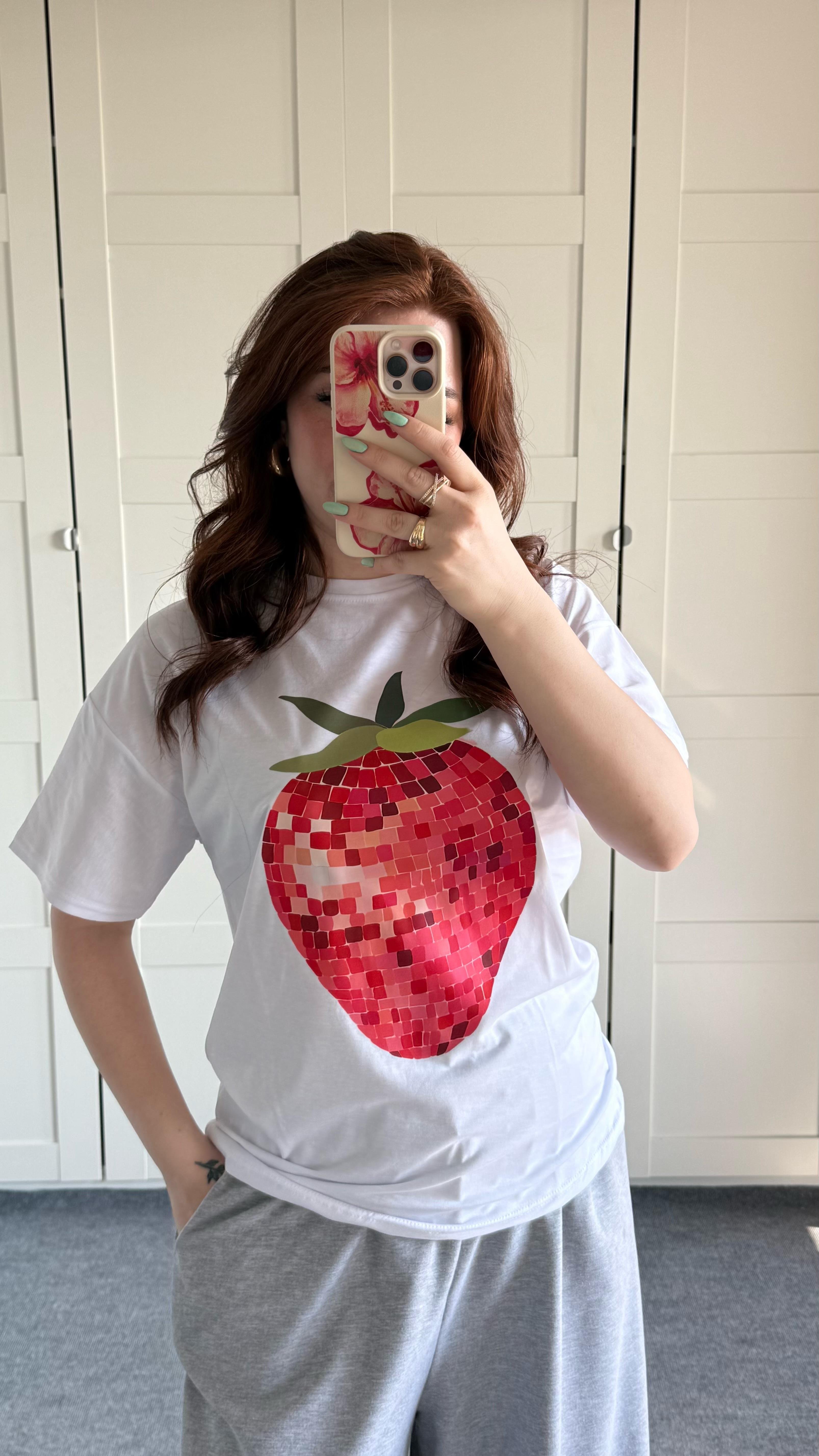 Summer Oversize Tişört Disco Çilek