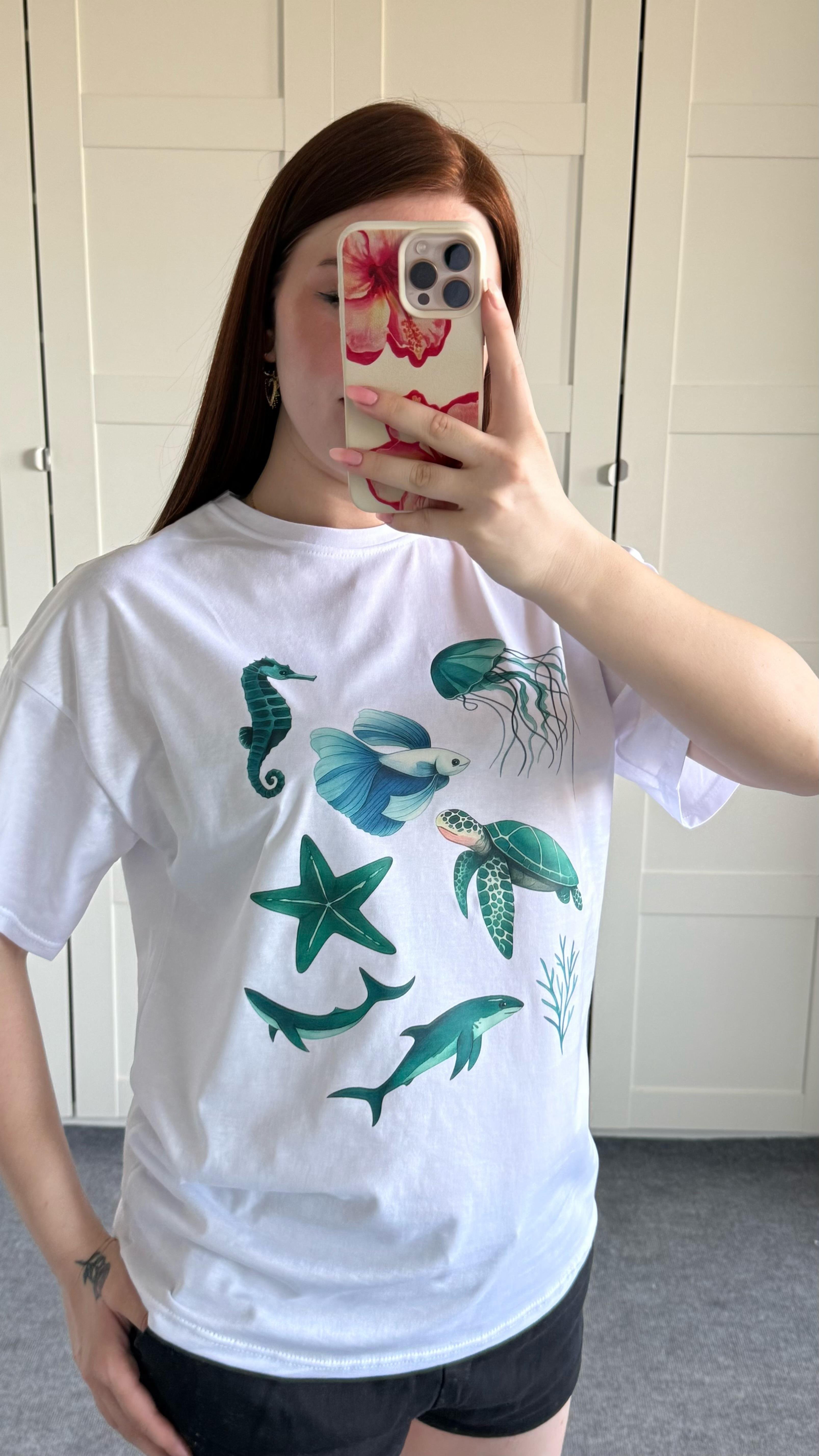 Summer Oversize Tişört Yeşil Kaplumbağa