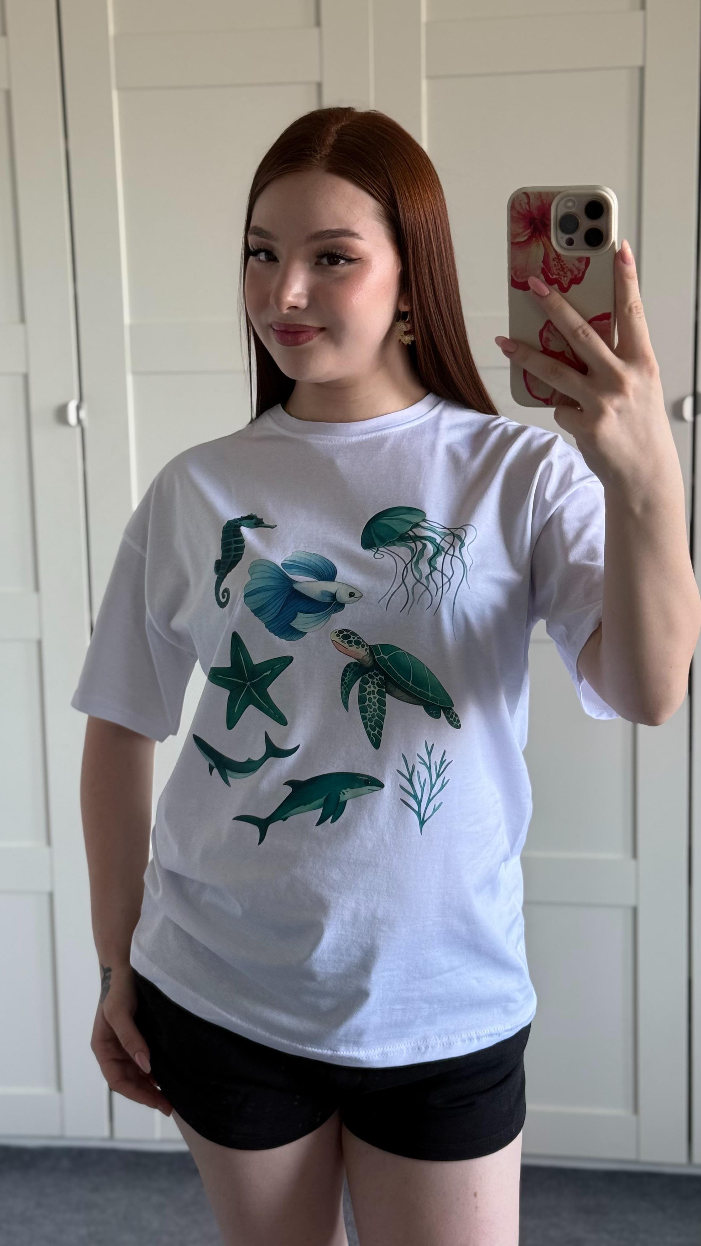 Summer Oversize Tişört Yeşil Kaplumbağa