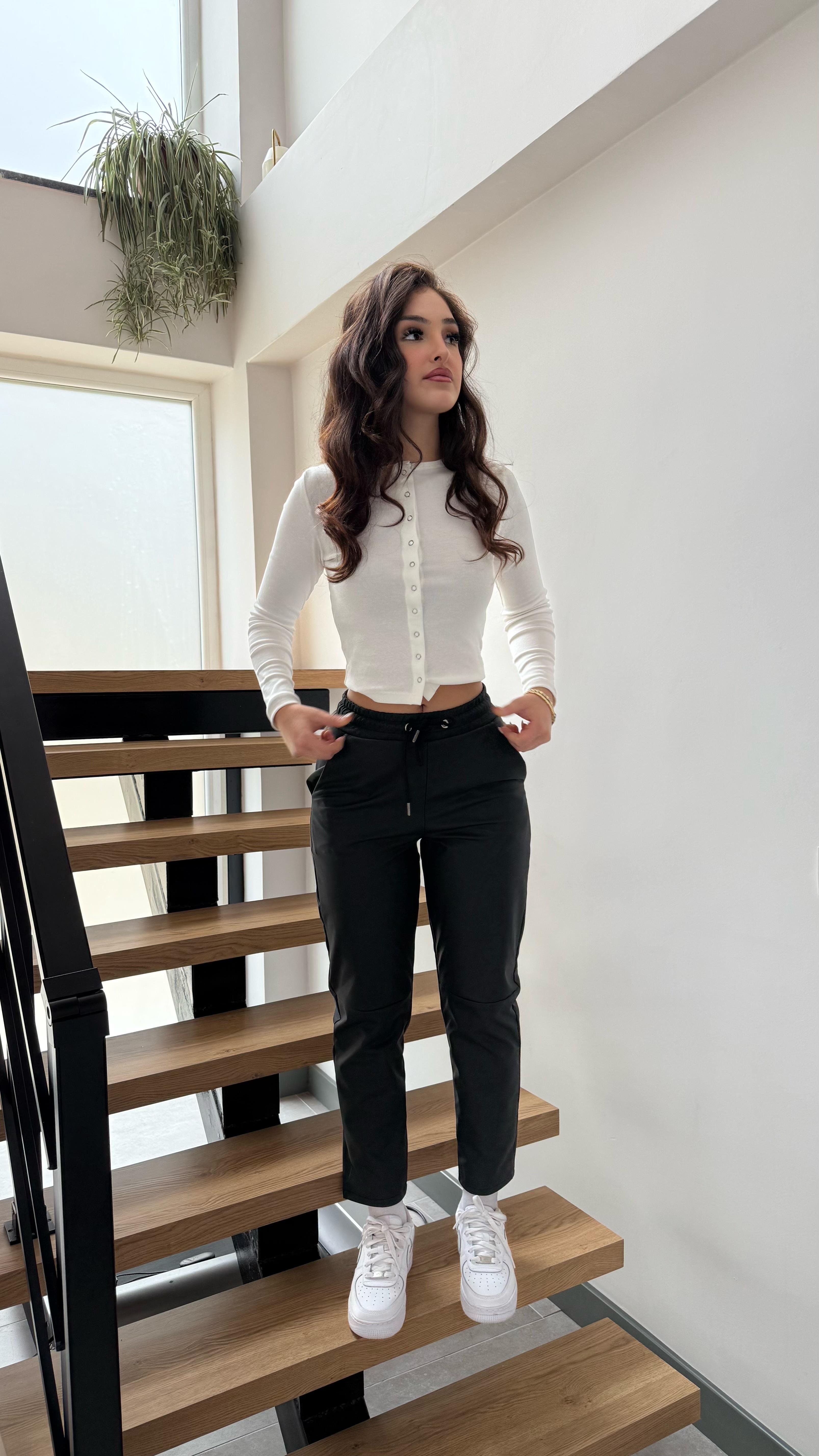 Suni Deri Jogger Pantolon Siyah