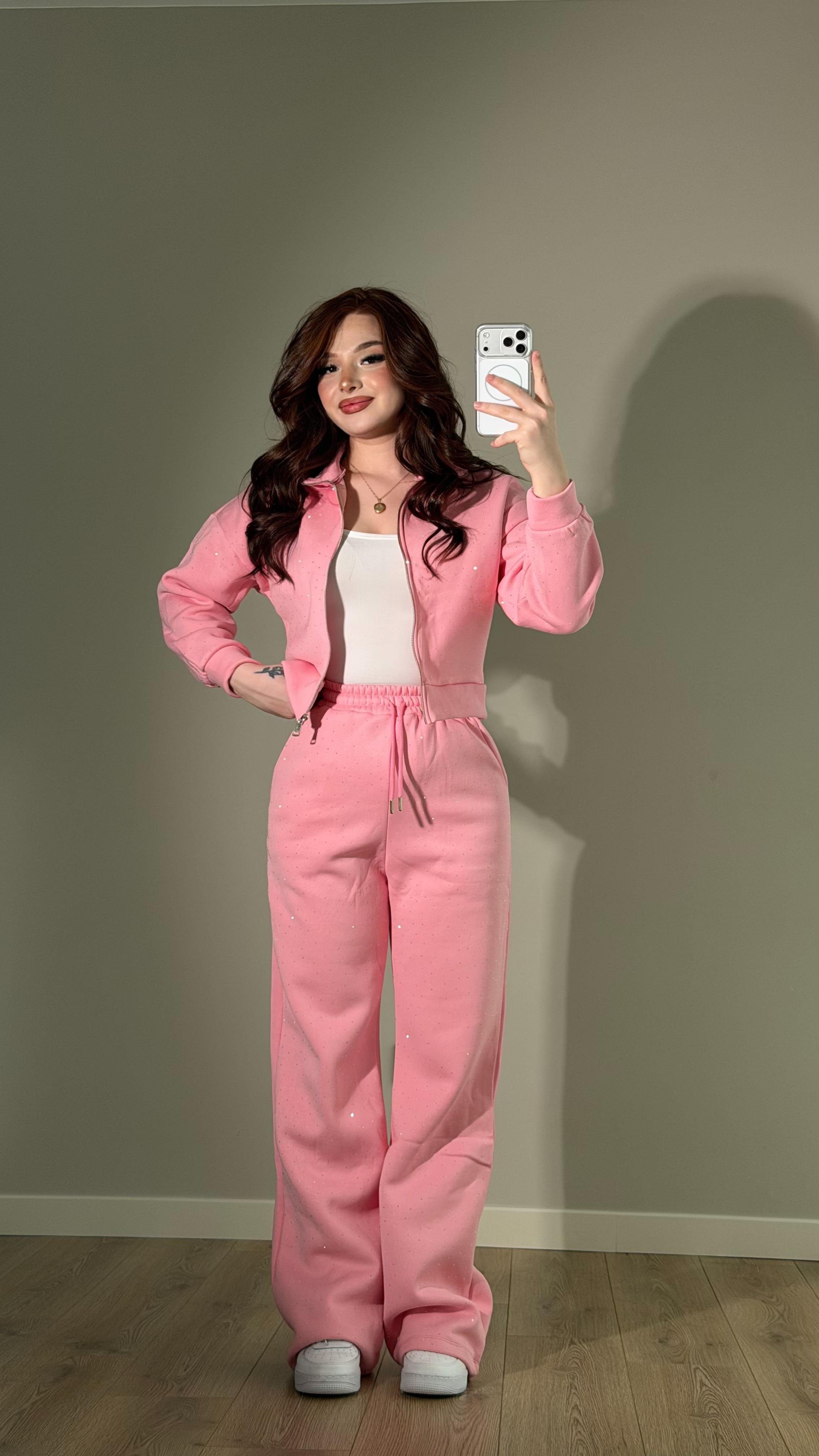 Taşlı Üç İplik Takım Pembe