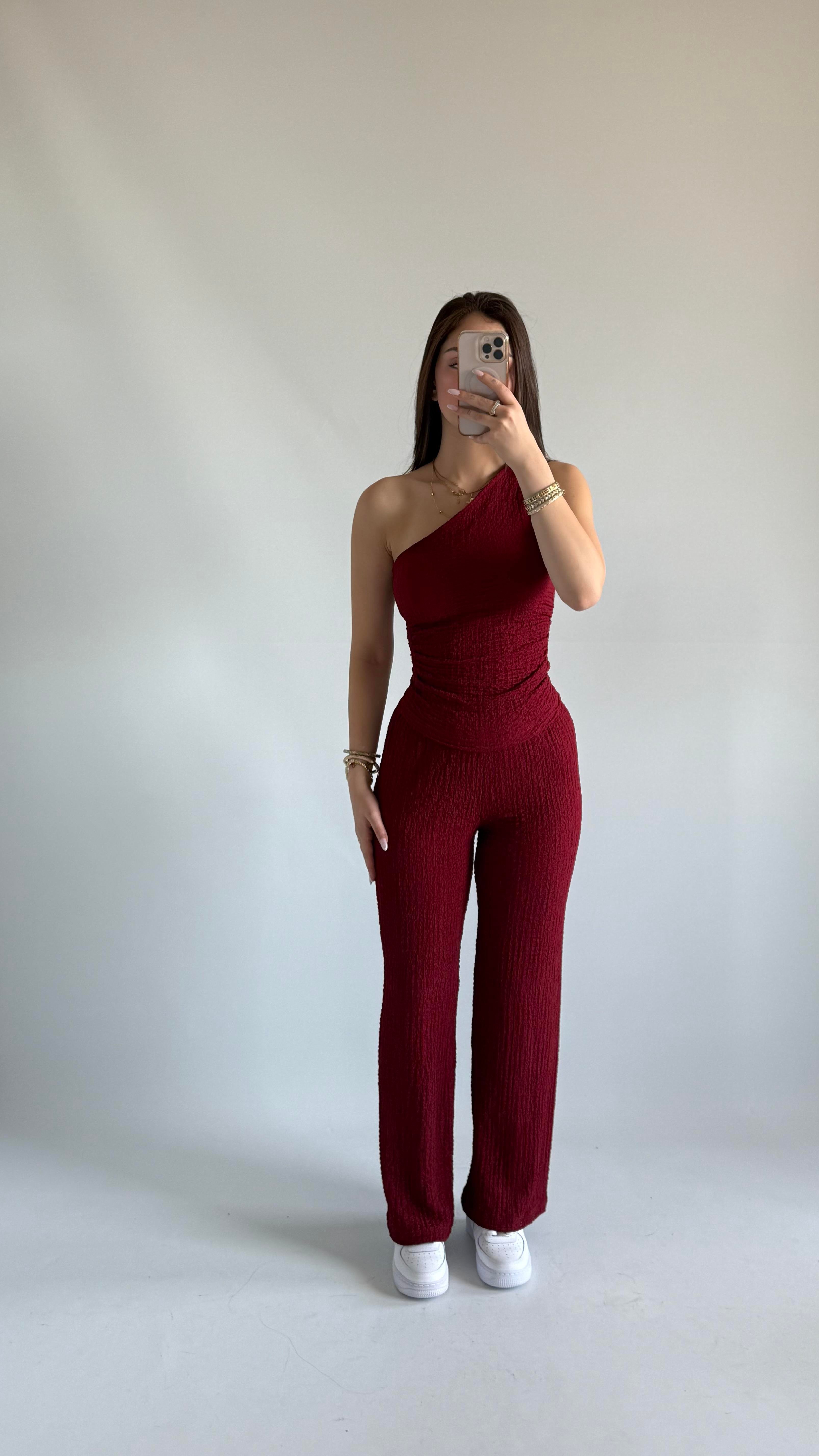 Tek Omuz Bubble İkili Takım Bordo