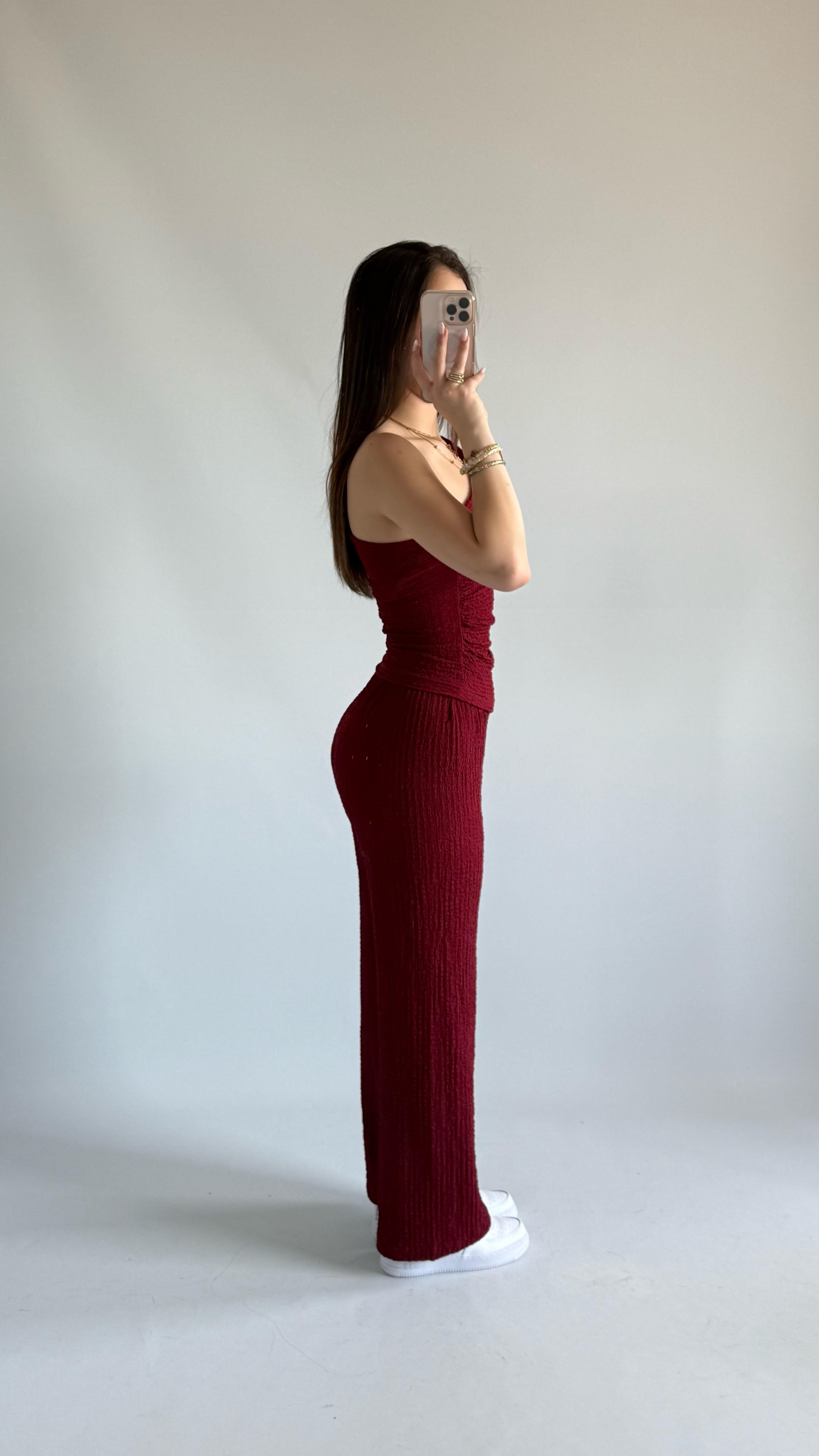 Tek Omuz Bubble İkili Takım Bordo