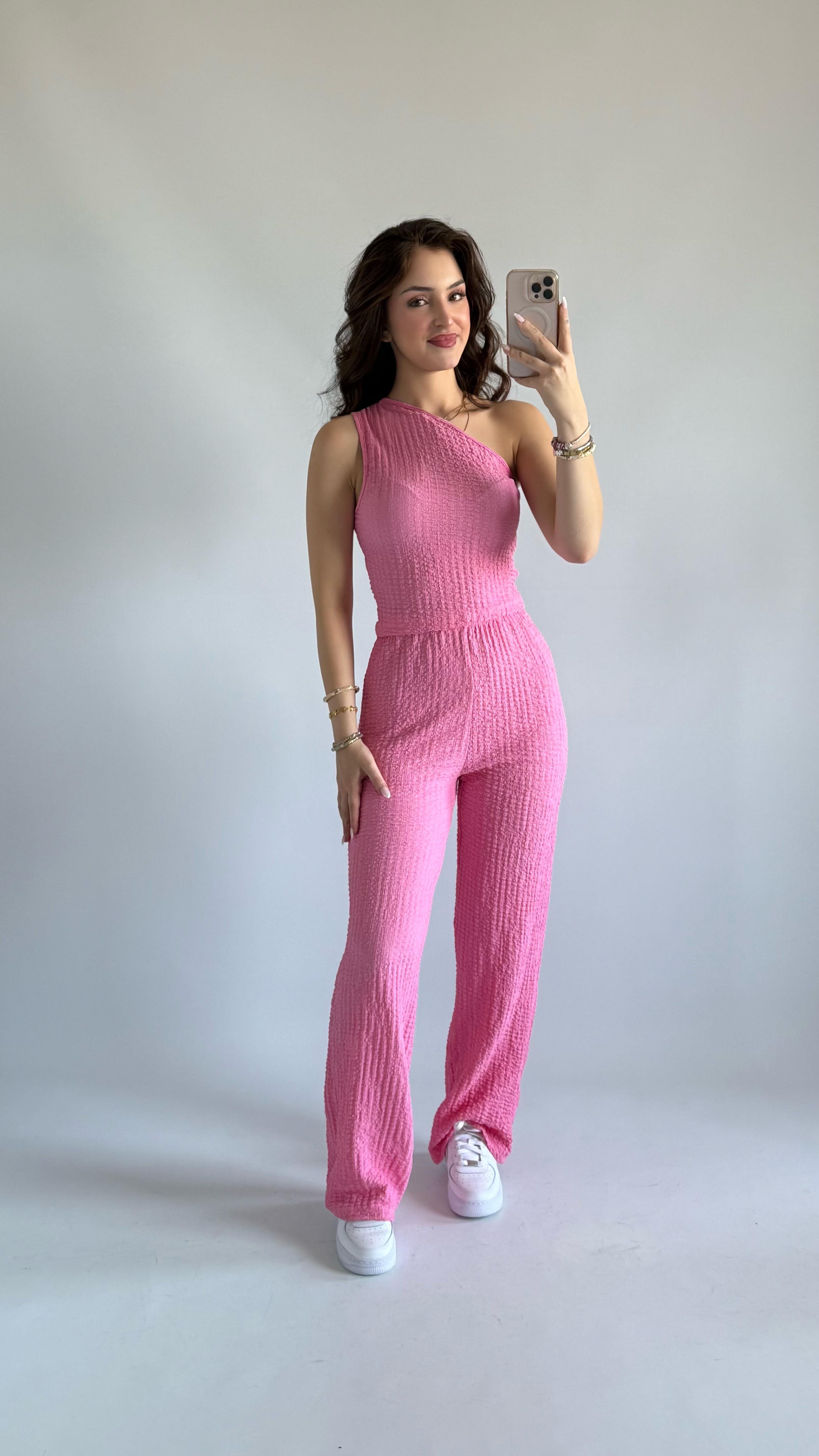 Tek Omuz Bubble İkili Takım Pembe