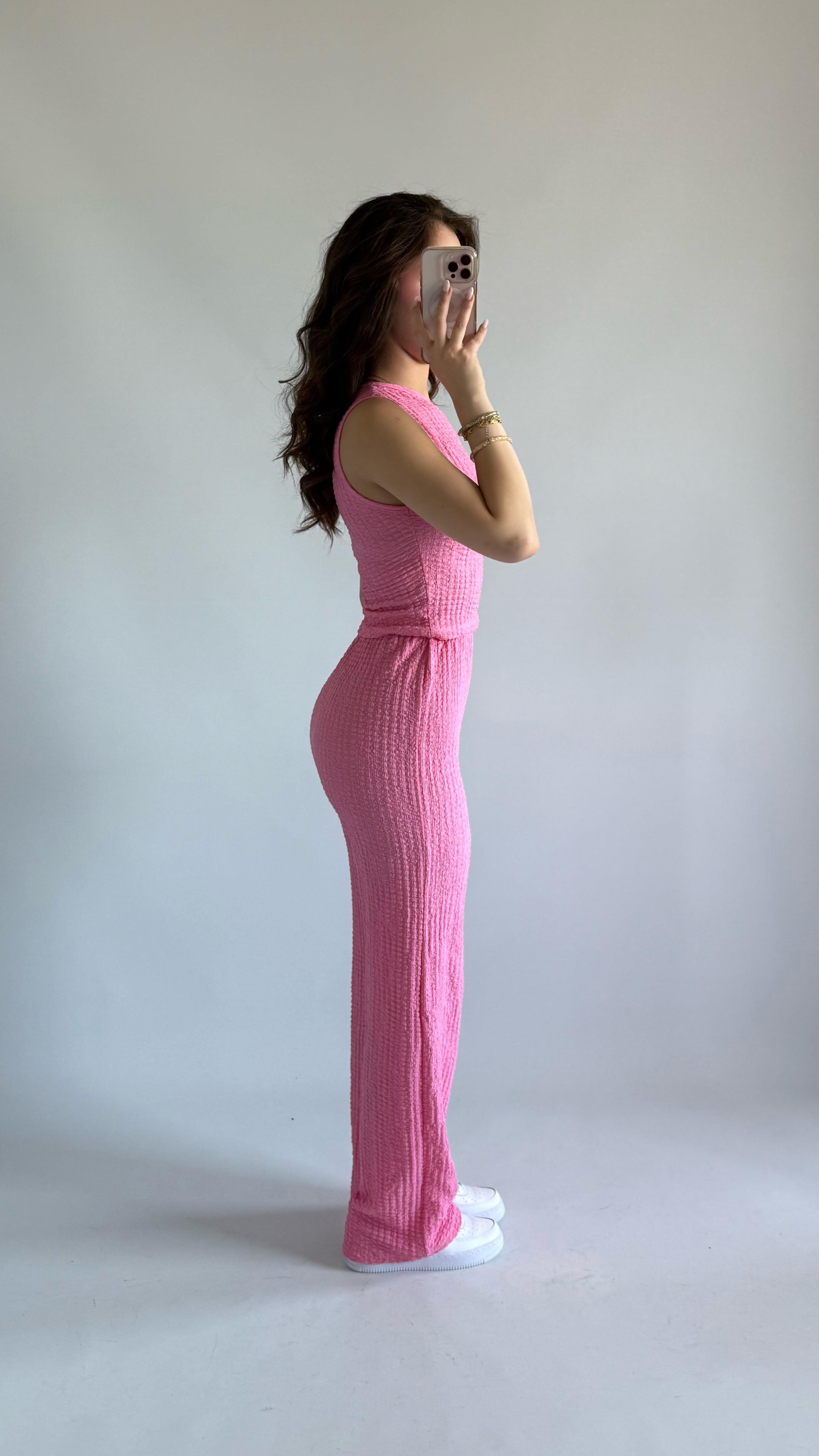 Tek Omuz Bubble İkili Takım Pembe