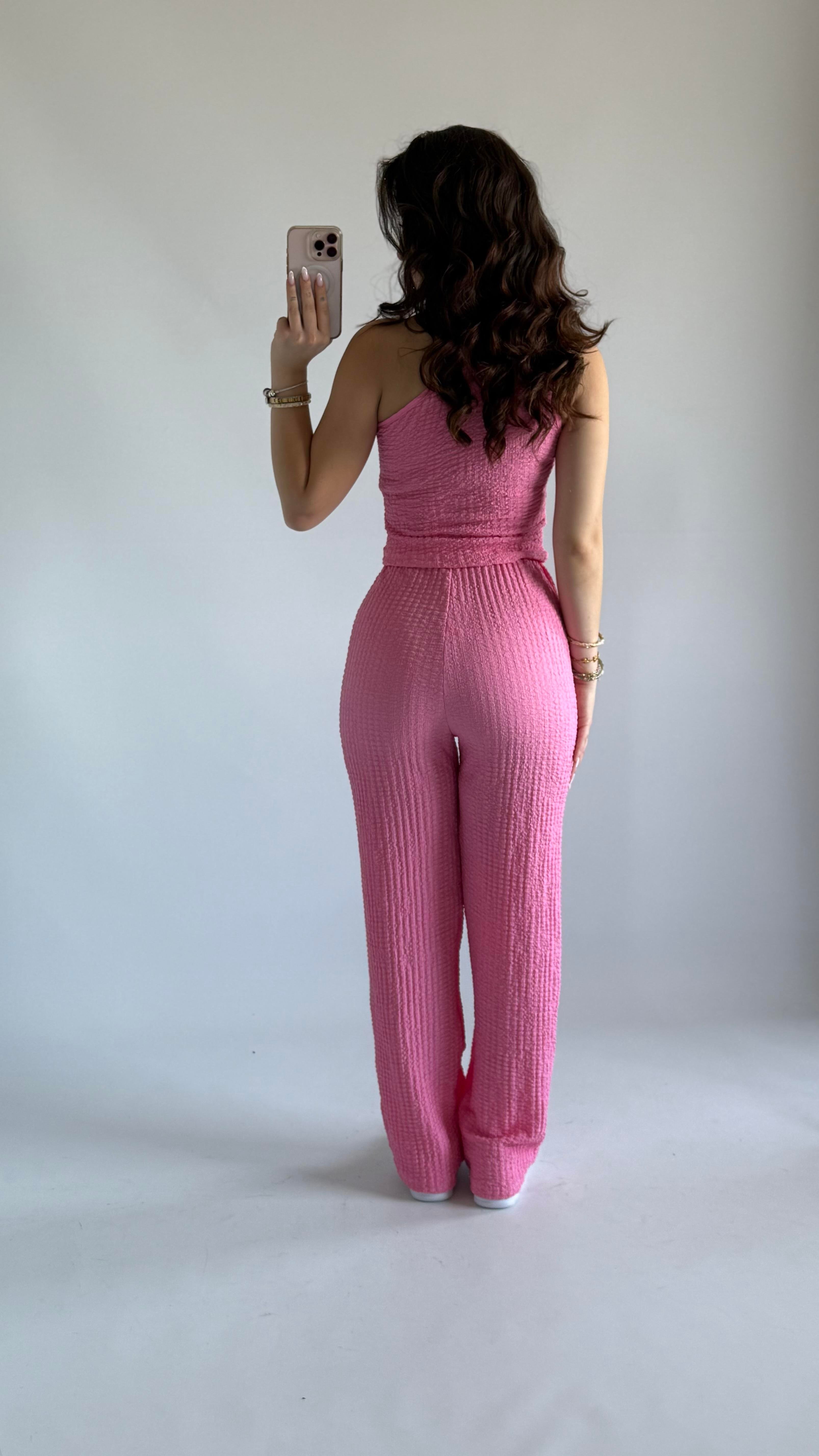 Tek Omuz Bubble İkili Takım Pembe