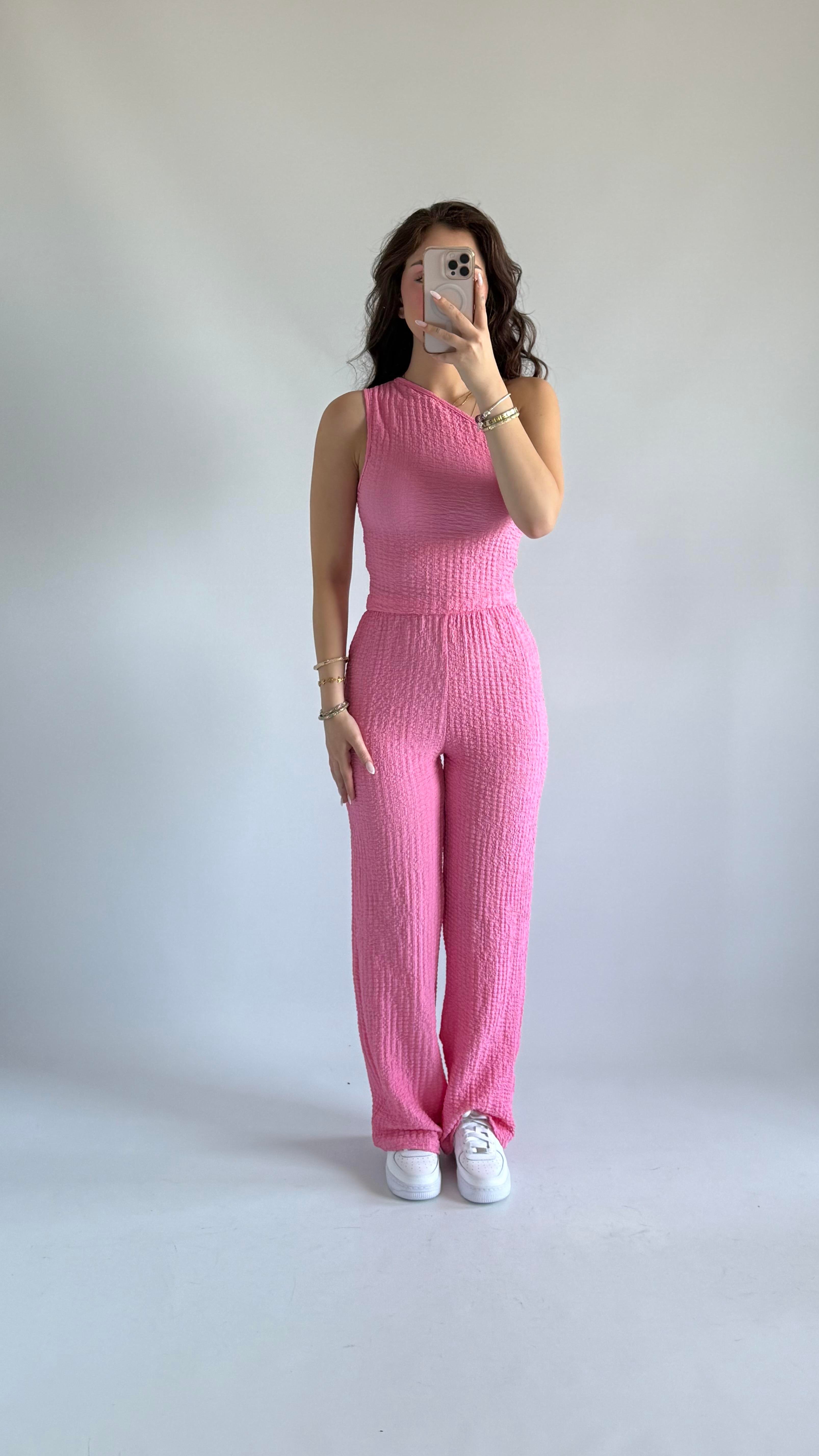 Tek Omuz Bubble İkili Takım Pembe