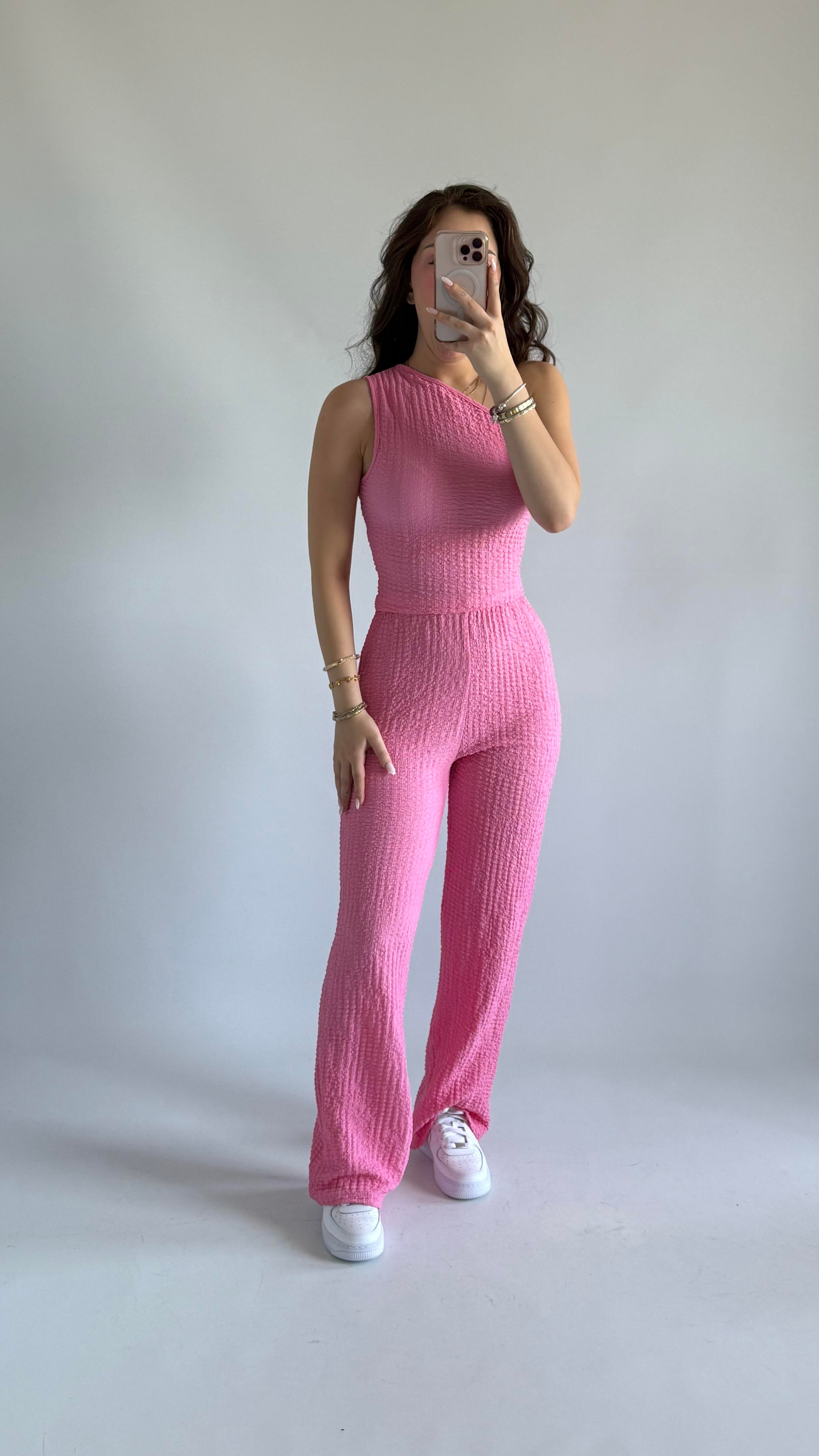 Tek Omuz Bubble İkili Takım Pembe