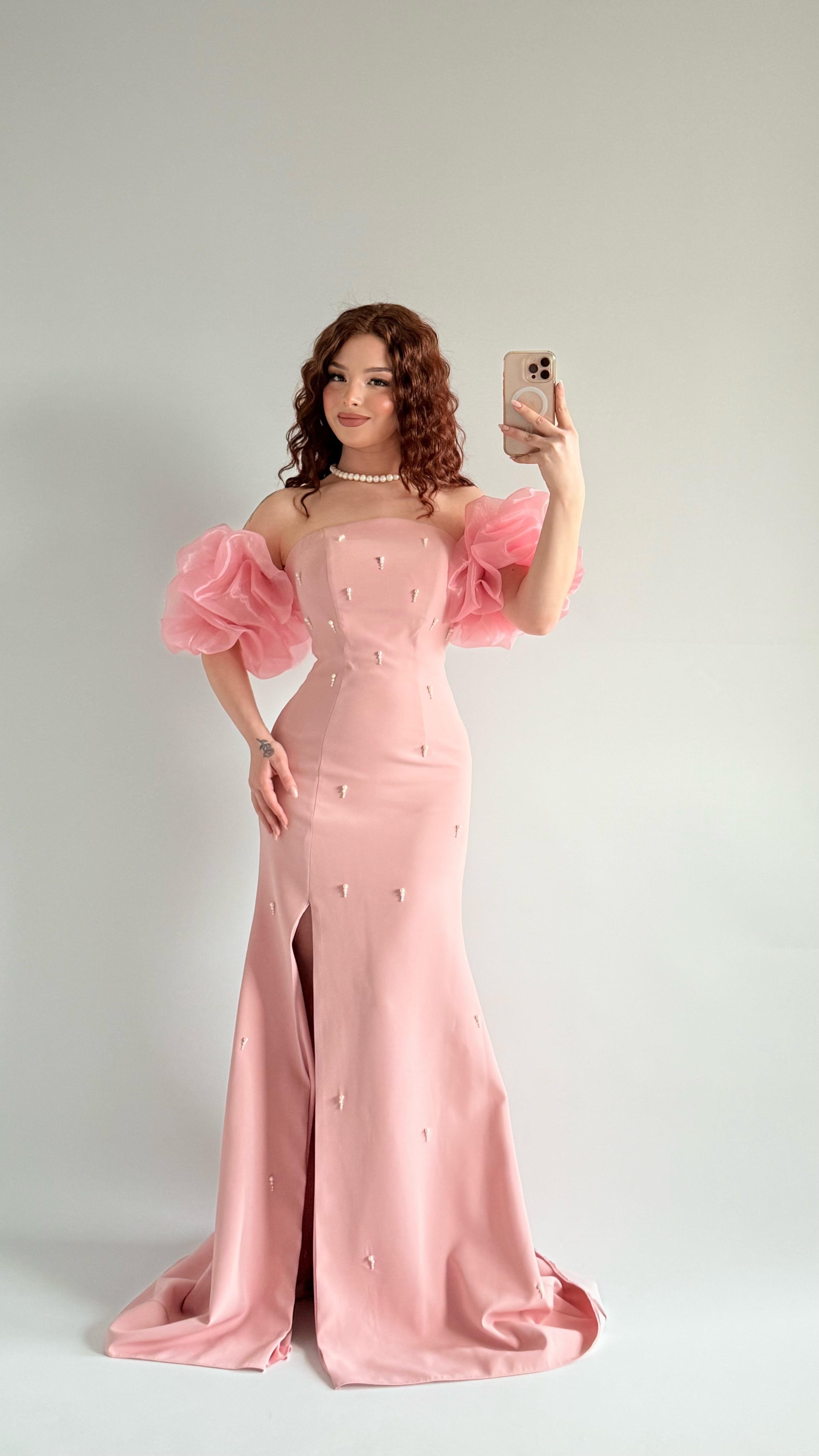 Tiana Prenses Kol İncili Abiye Pembe