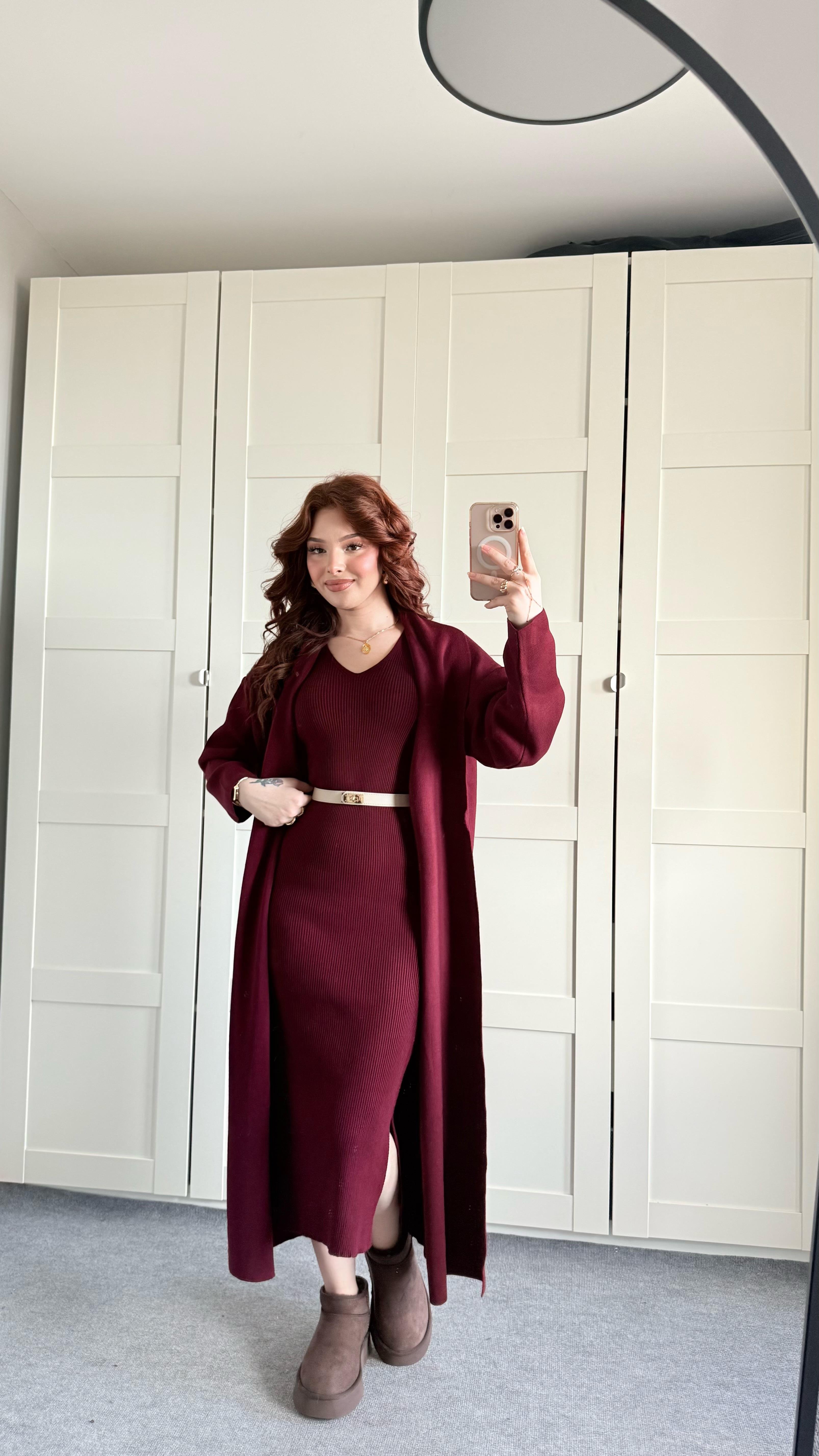 Triko Elbise Hırka Takım Bordo