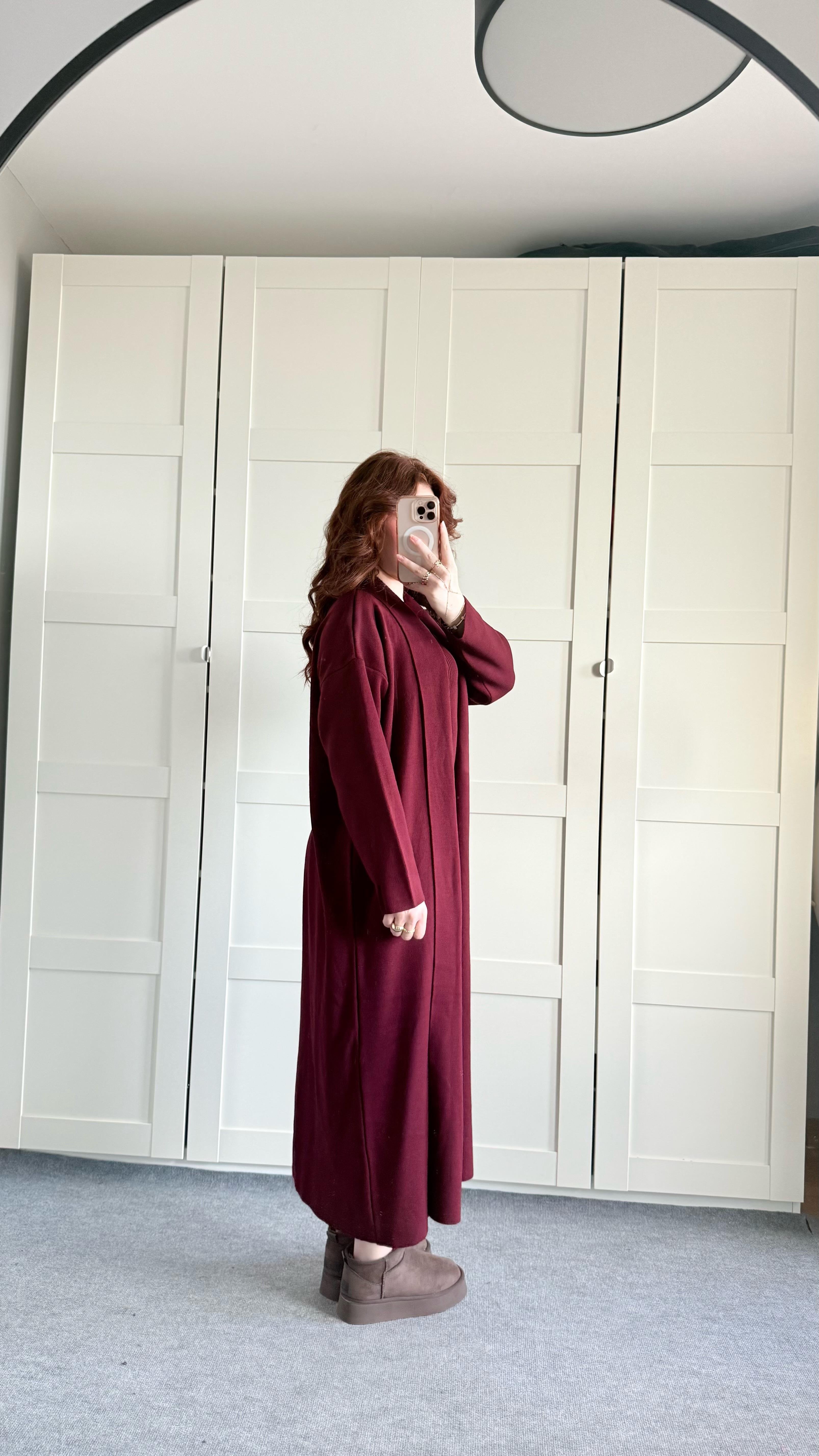 Triko Elbise Hırka Takım Bordo
