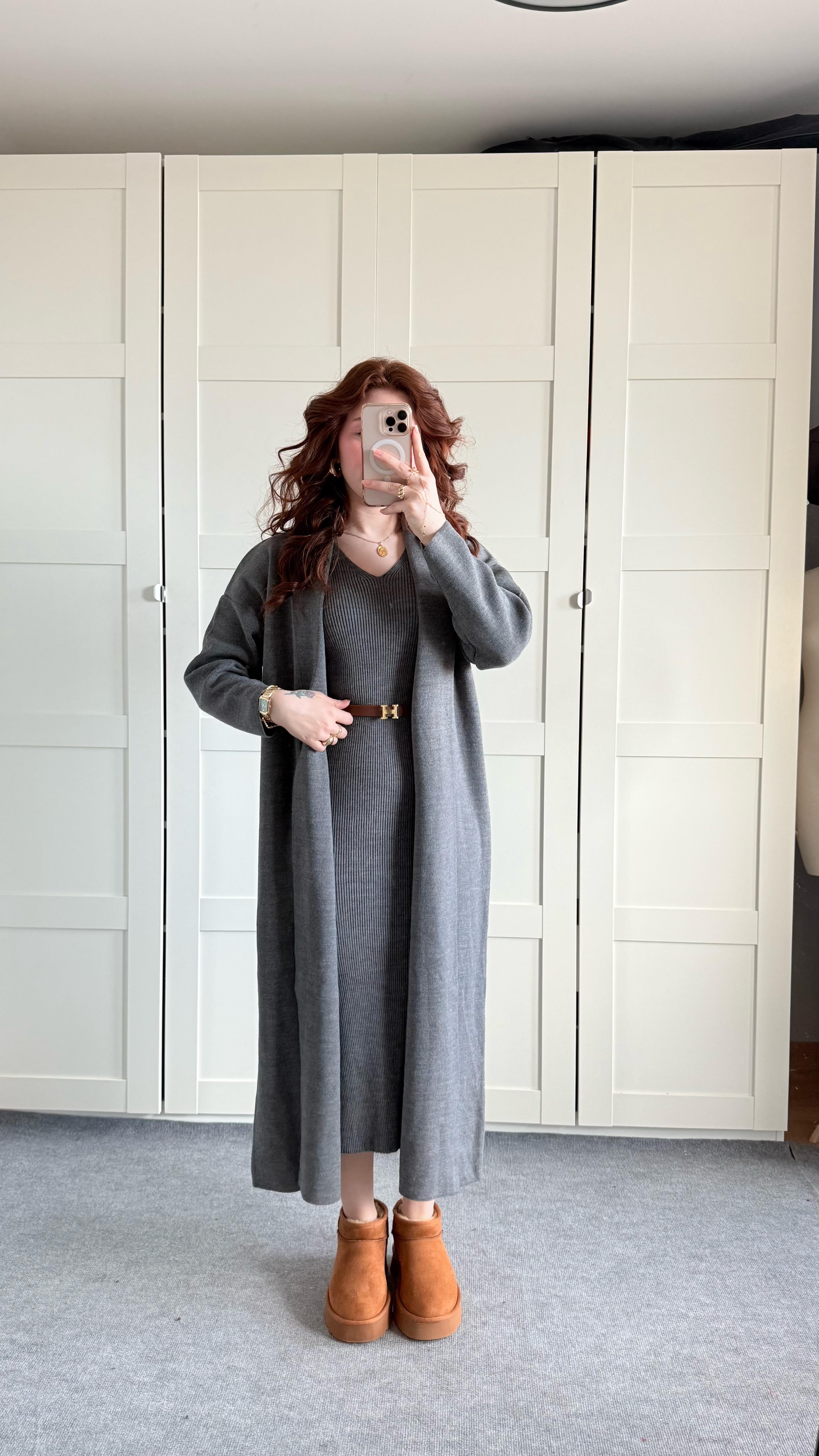 Triko Elbise Hırka Takım Gri