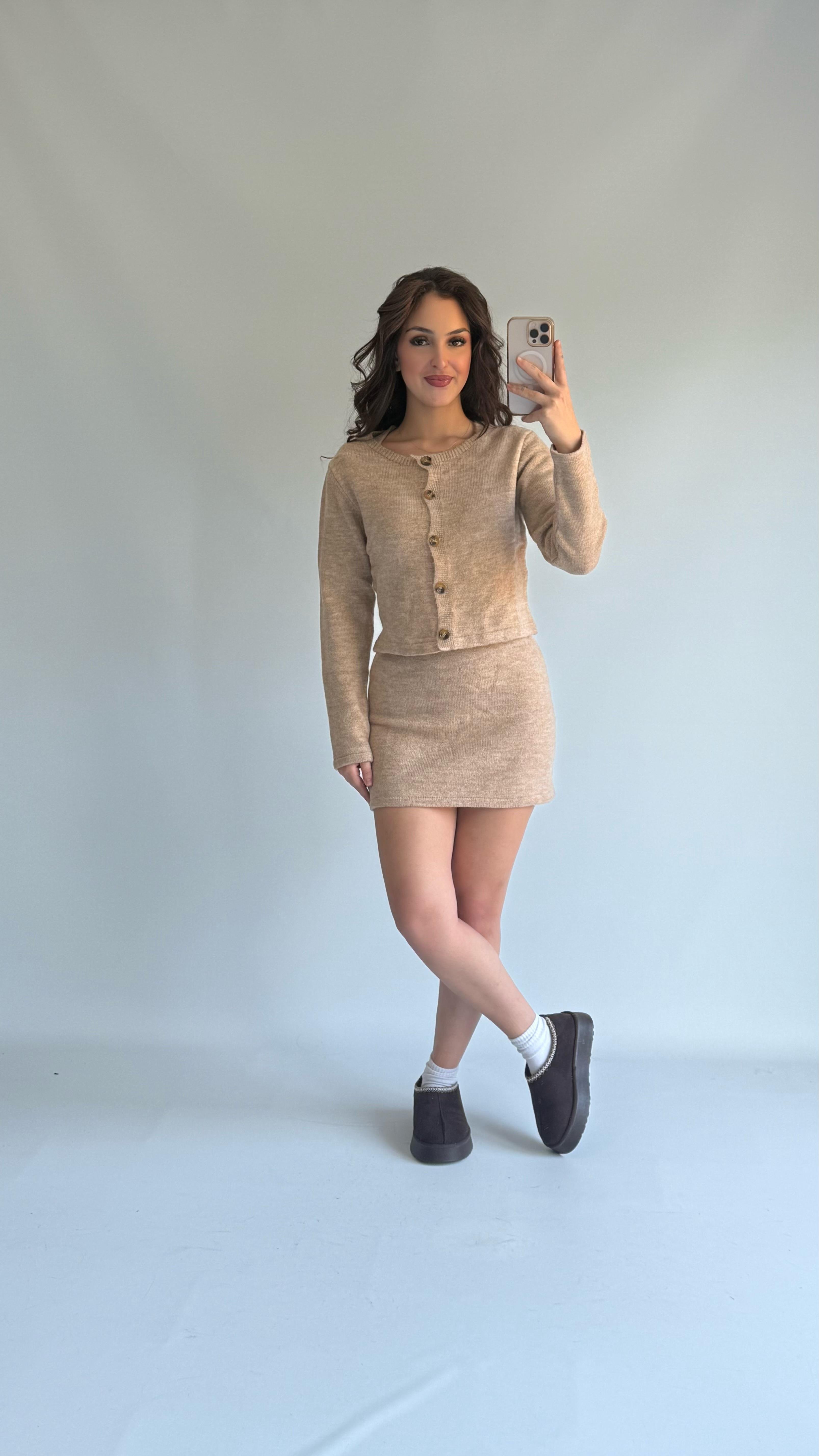 Triko Mini Takım Hırka Bej
